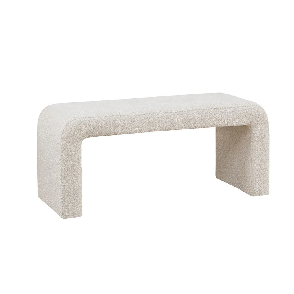 Upholstered Textured Boucle Fabric Waterfall Bench