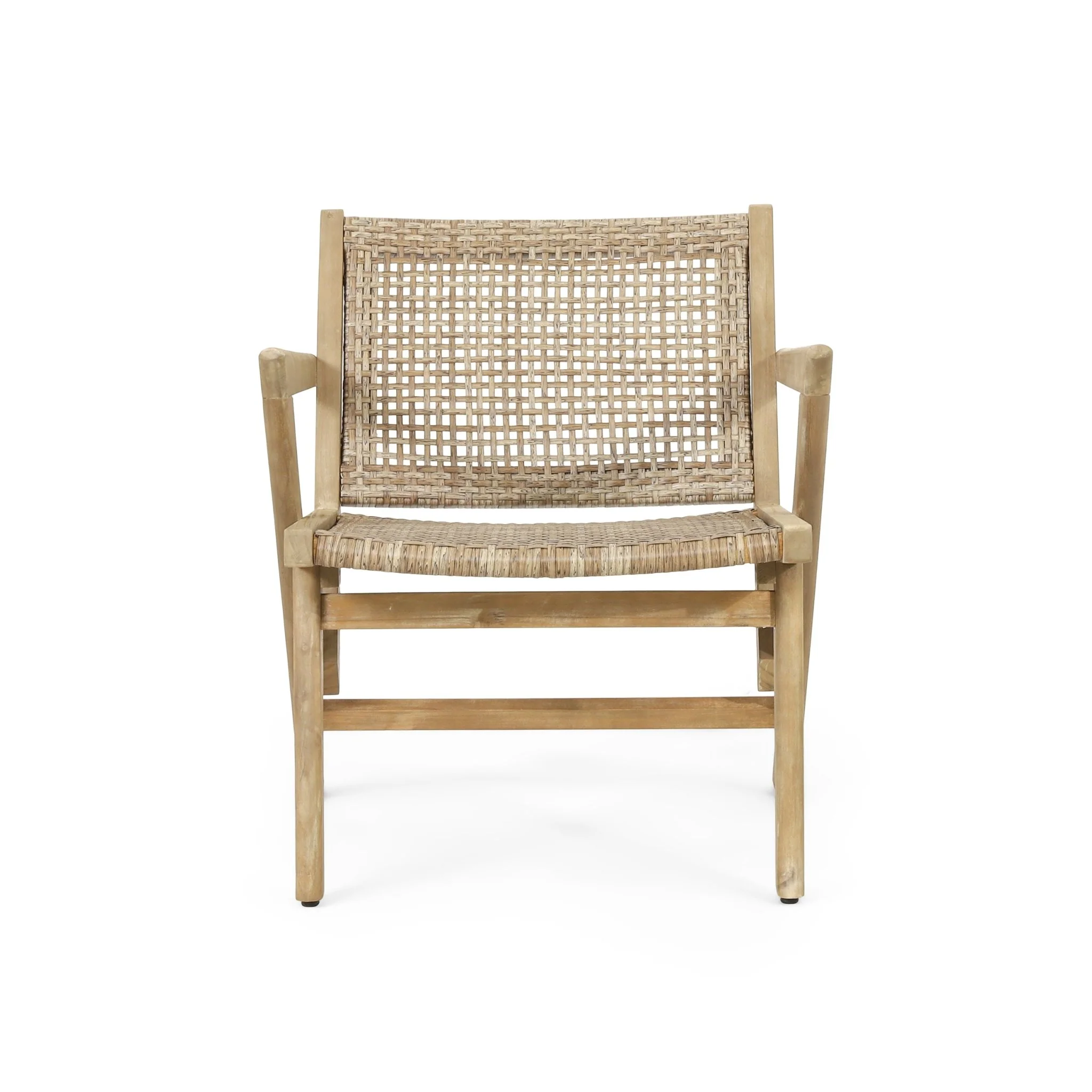Tranquilize Outdoor Wooden Club Chair with Woven Wicker Seat and Back, Set of 2