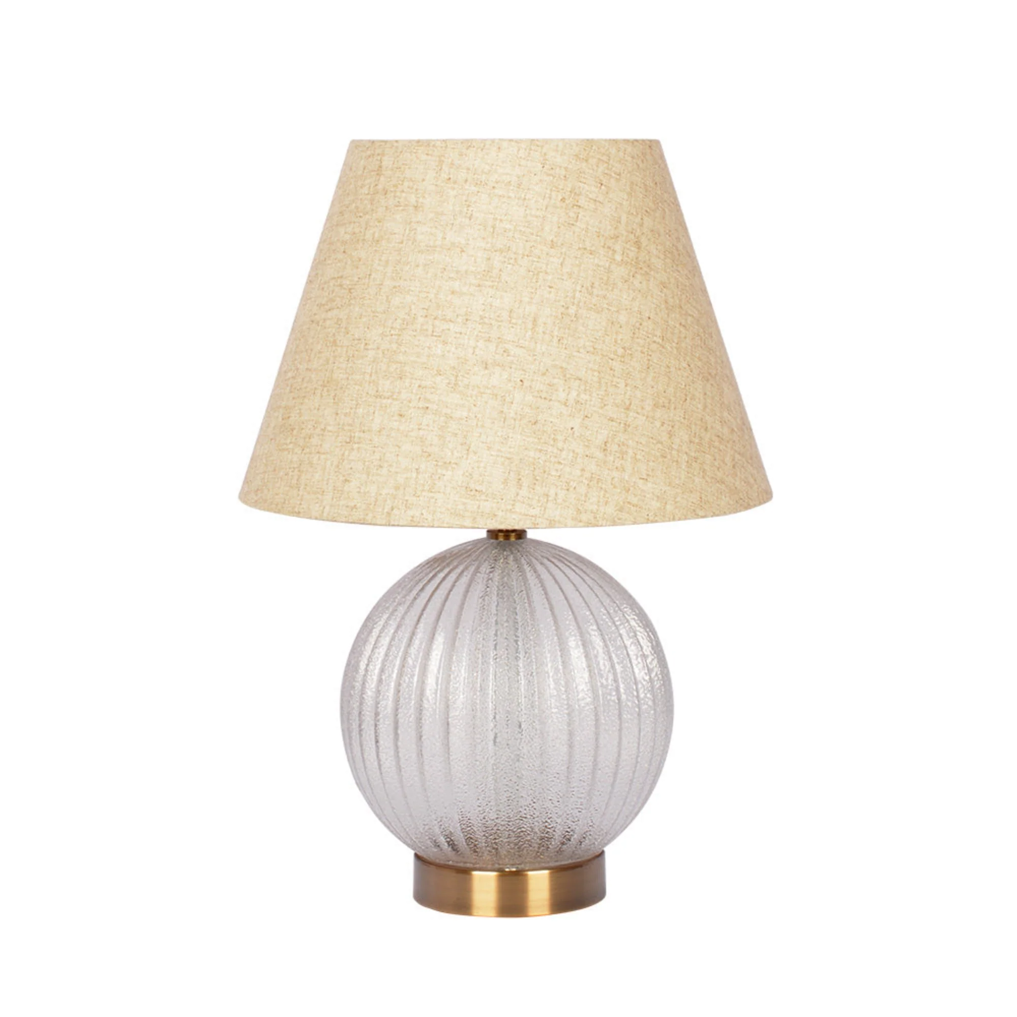 Round Ribbed Glass Base Clear Table Lamp with Large Linen Shade