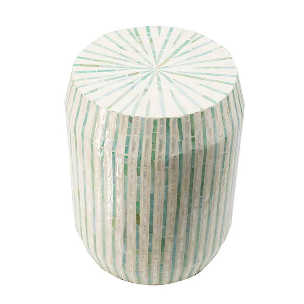 Cream and Green Drum Side Table