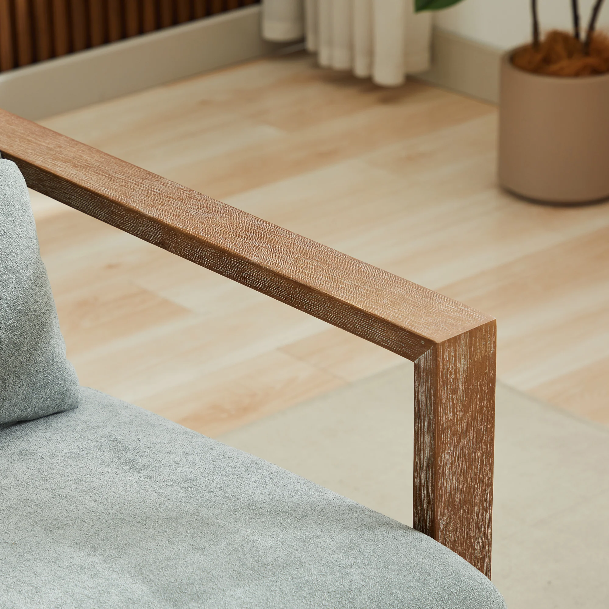 Upholstered Swivel Chair with Open Arms Design and Wood Base