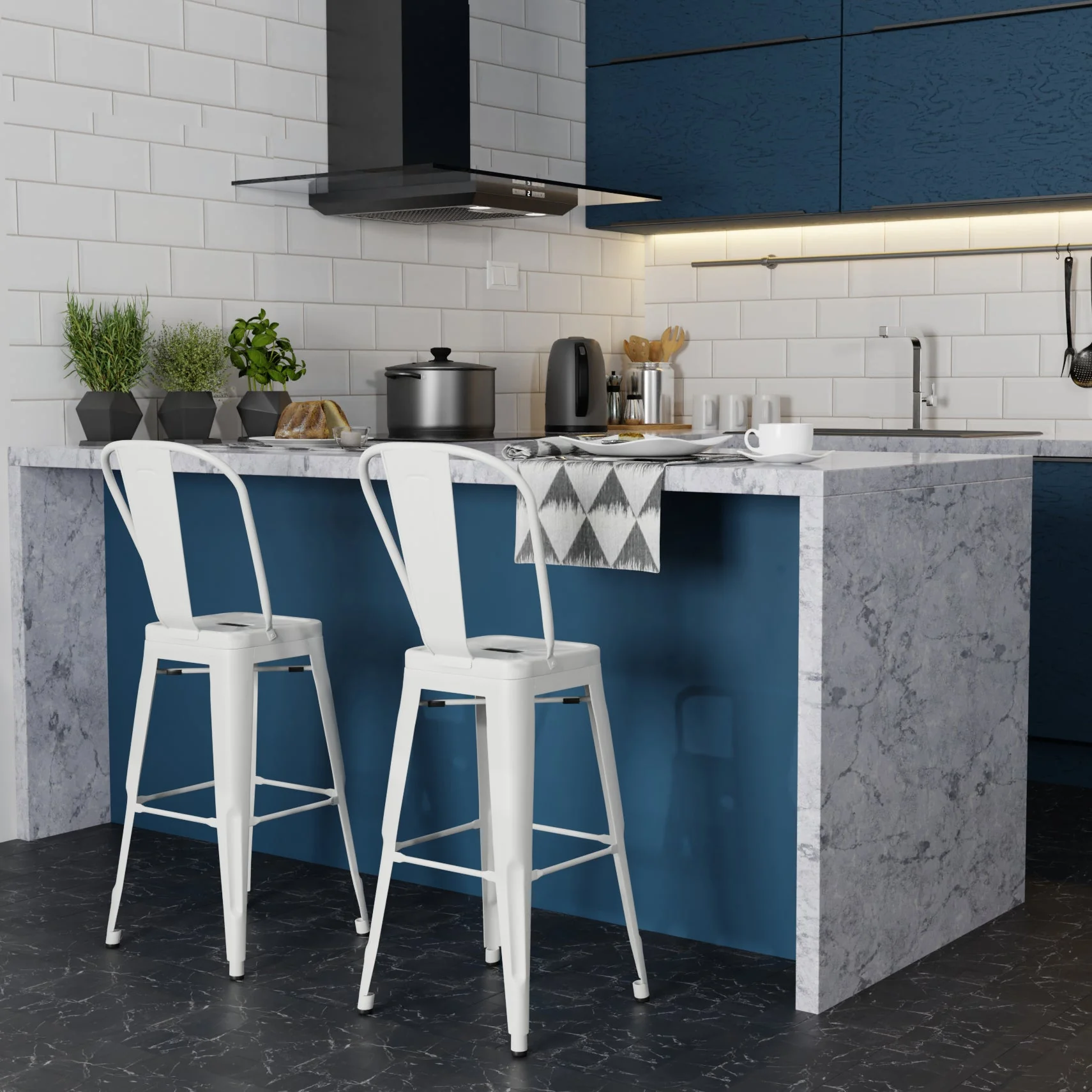 24 Metal Dining Counter Stool with Curved Back and Vertical Slat, Set of 2