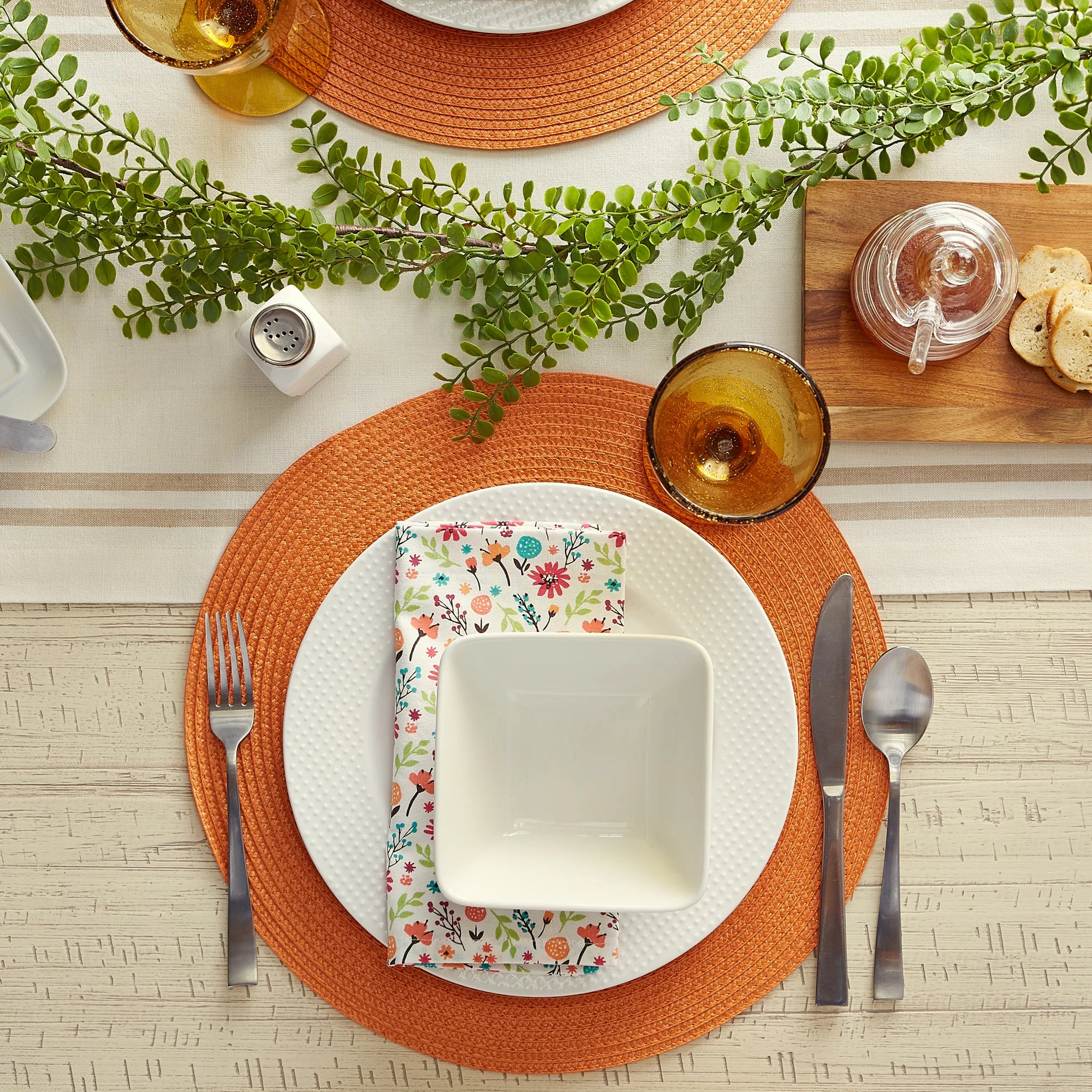 Orange Round Woven Placemats, Set Of 6