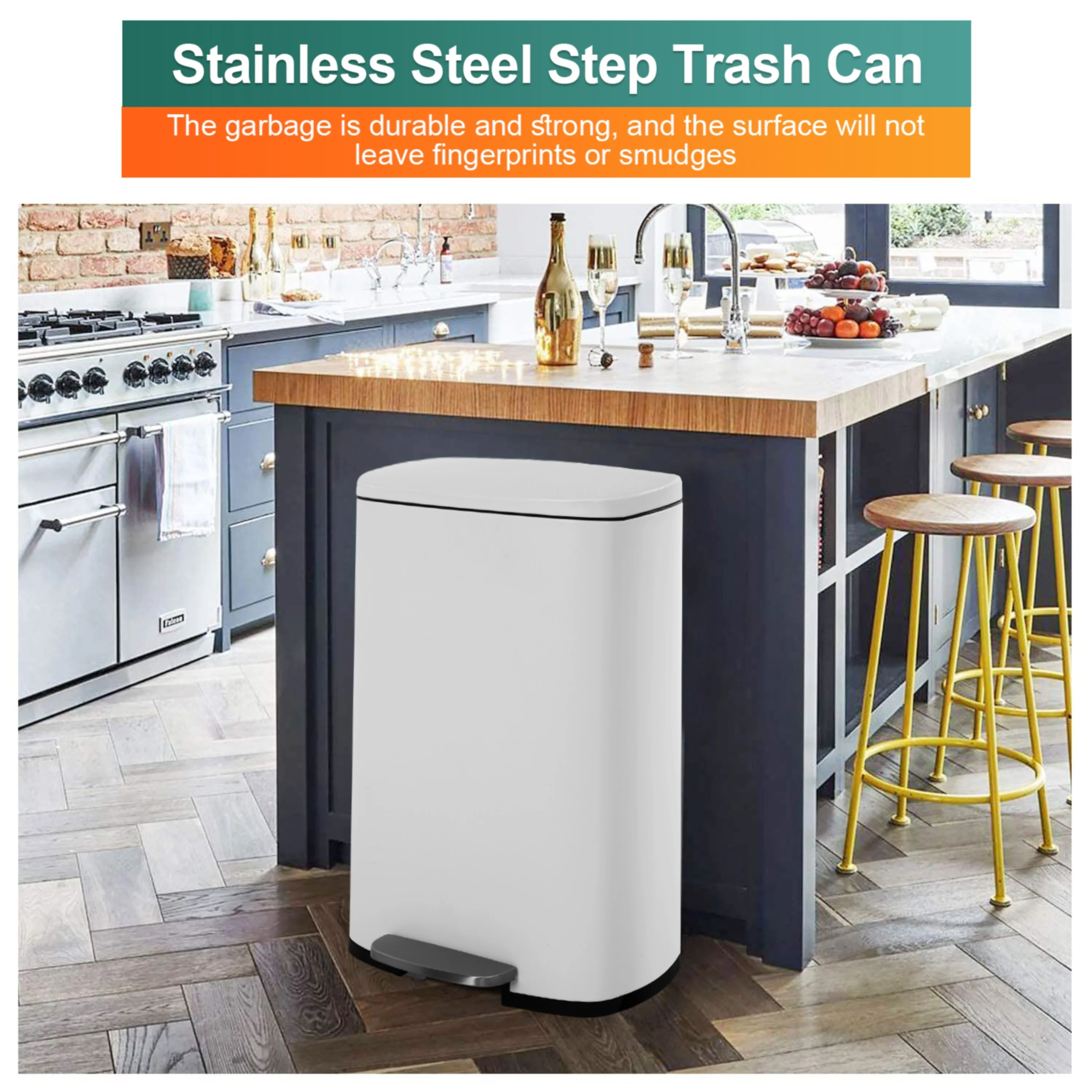 13 Gallon 50 Liter Stainless Steel Step Trash Can with Removable Inner Bucket by Furniture of America