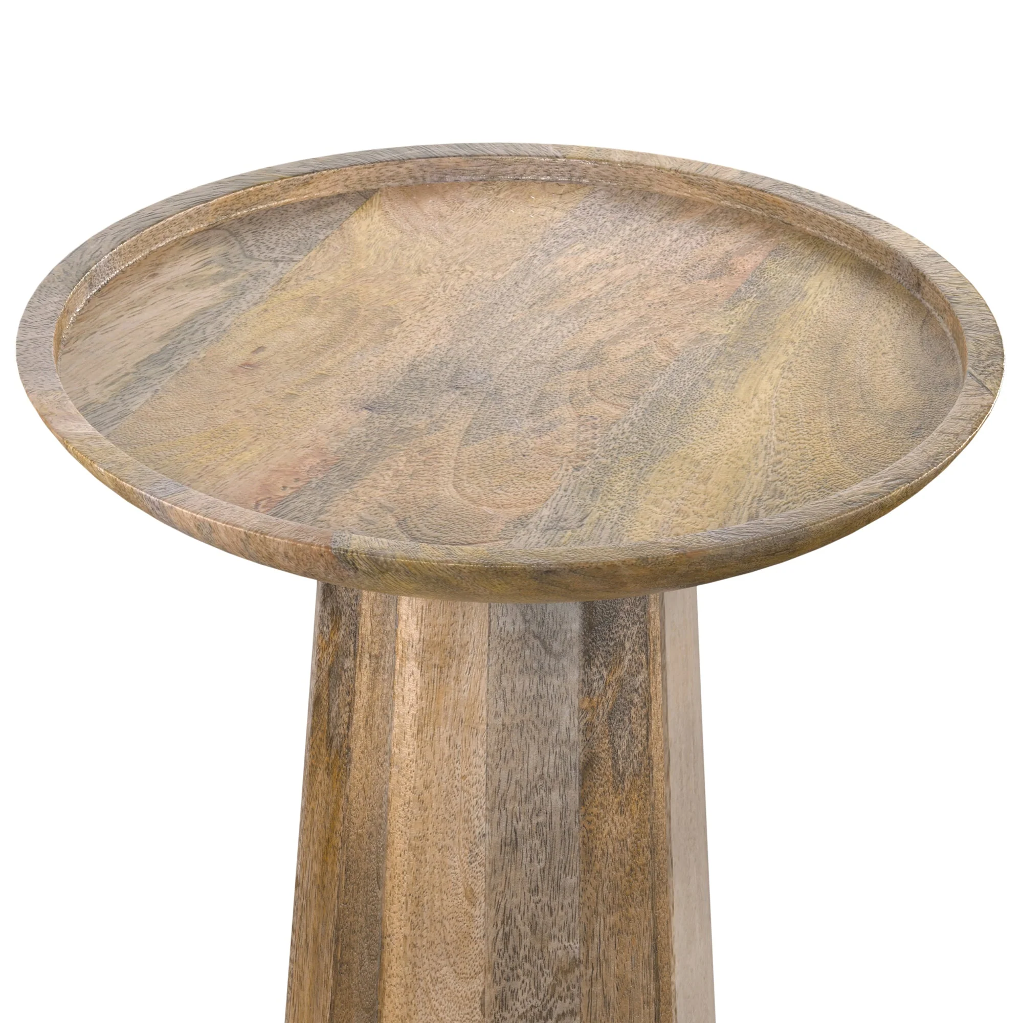 Pantomime Wooden Round Accent Table with Sculptural Design Base
