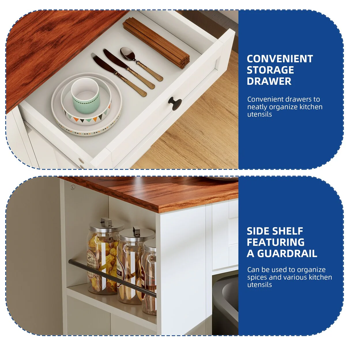 Moasis Tilt Out Trash Can Cabinet with Storage Drawer & Drop Leaf