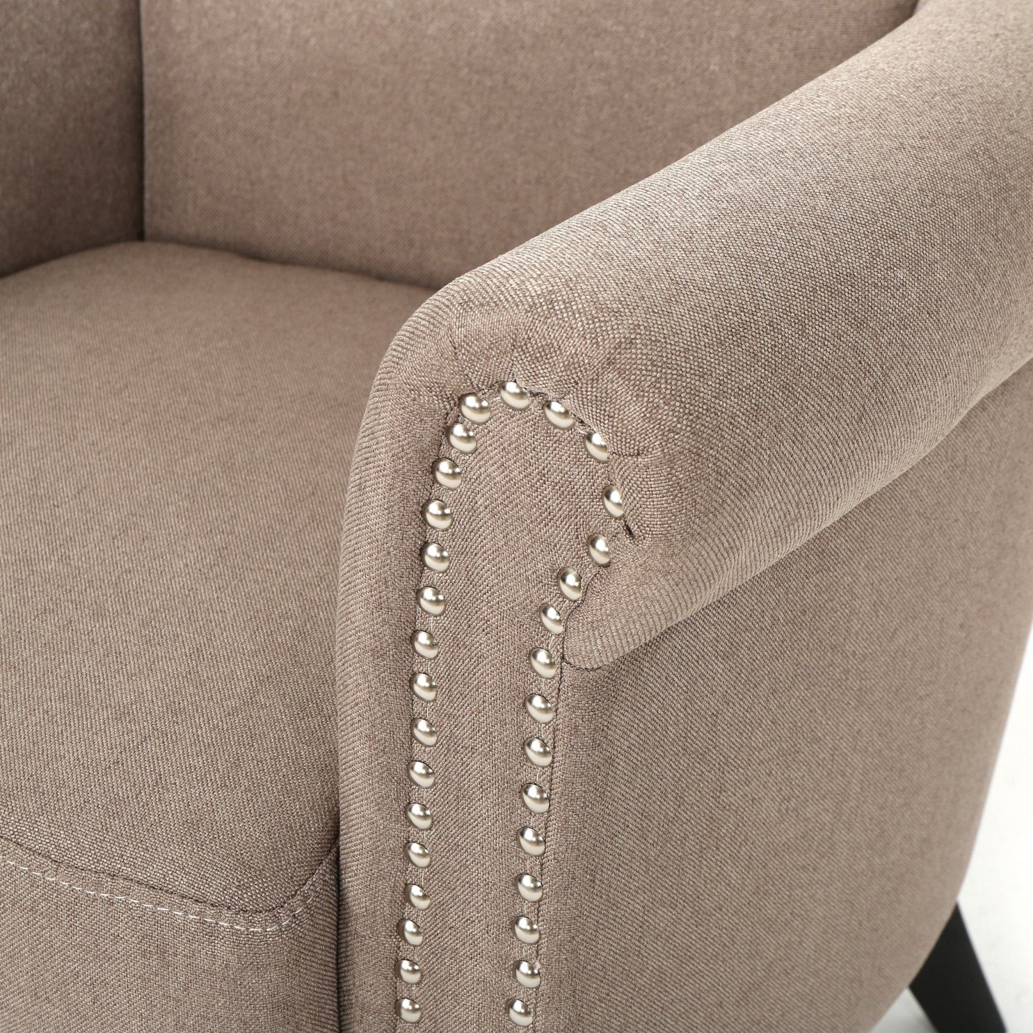 Upholstered Club Chair with Curved Design, Nailhead Trim and Rolled Armrests