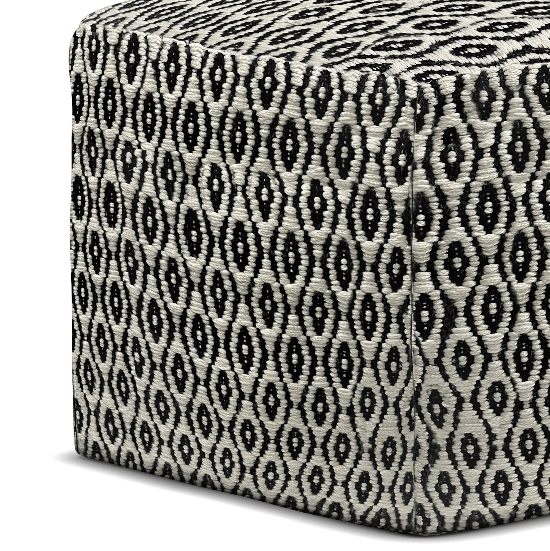 Outdoor Square Woven Pouf with Geometric Pattern