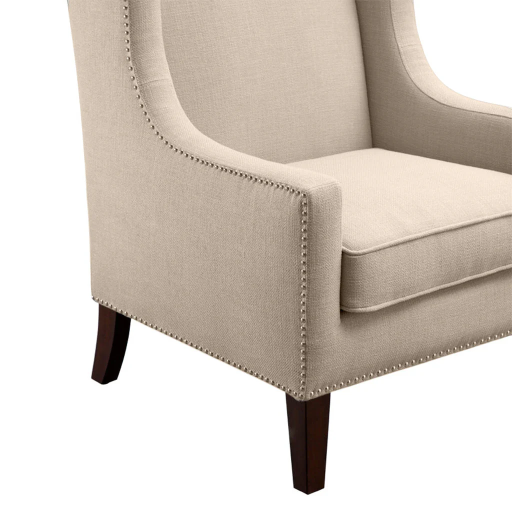 Upholstered Wingback Chair with Nailhead Trim and Removable Cushion