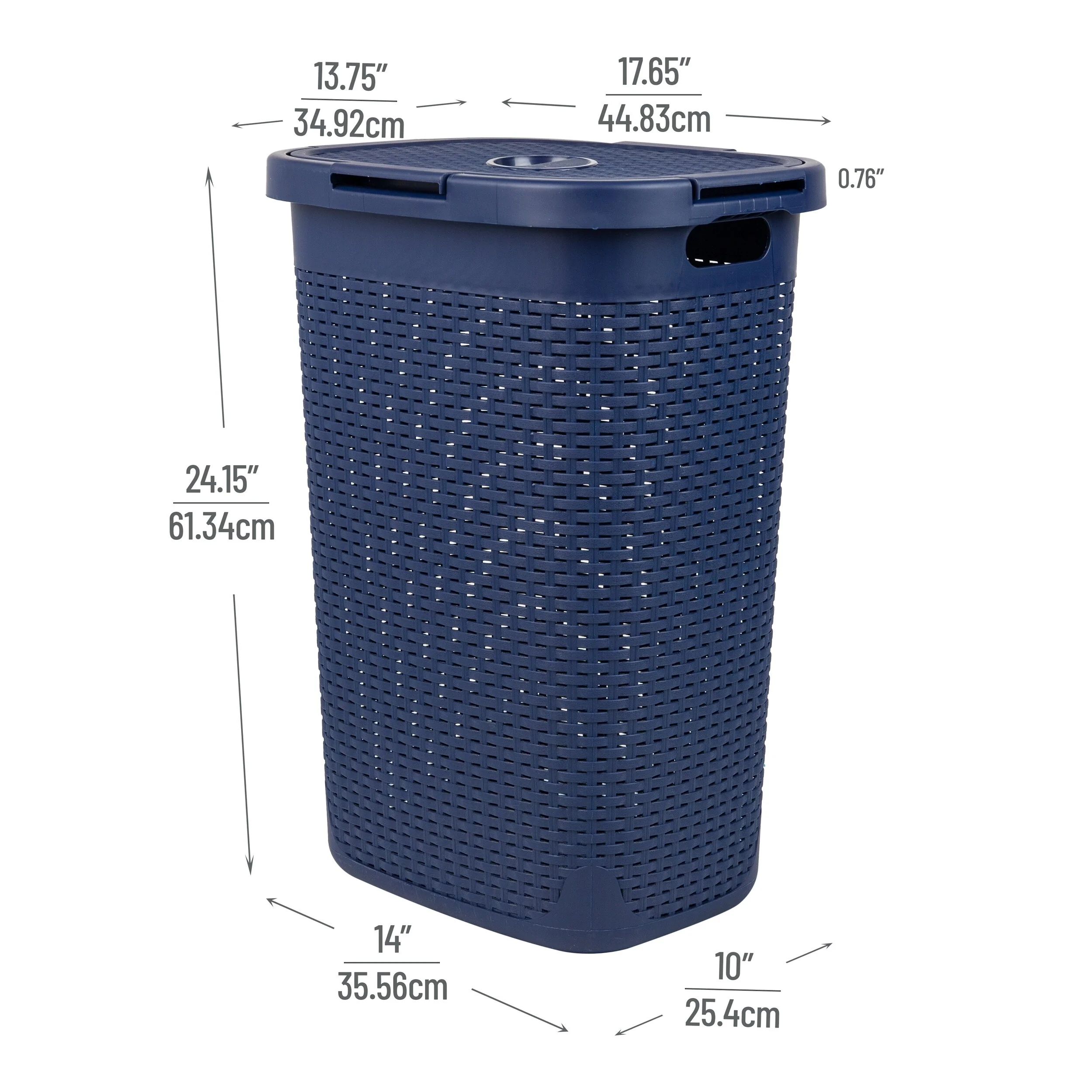 Mind Reader 60L Slim Laundry Hamper, Clothes Basket, Lid, Wicker Design, Plastic, 17.65