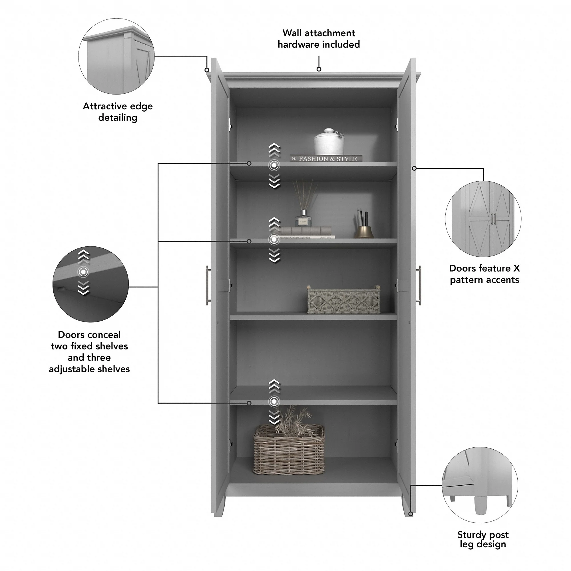 Key West Tall Kitchen Pantry Cabinet with Doors by Bush Furniture