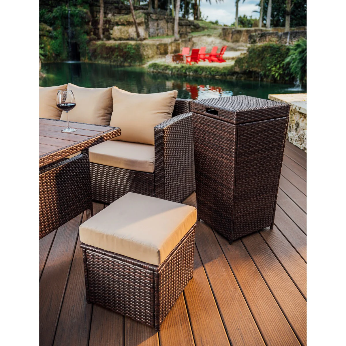 Nestl Outdoor Patio 30 Gallon Durable Wicher Trash Can with Lid