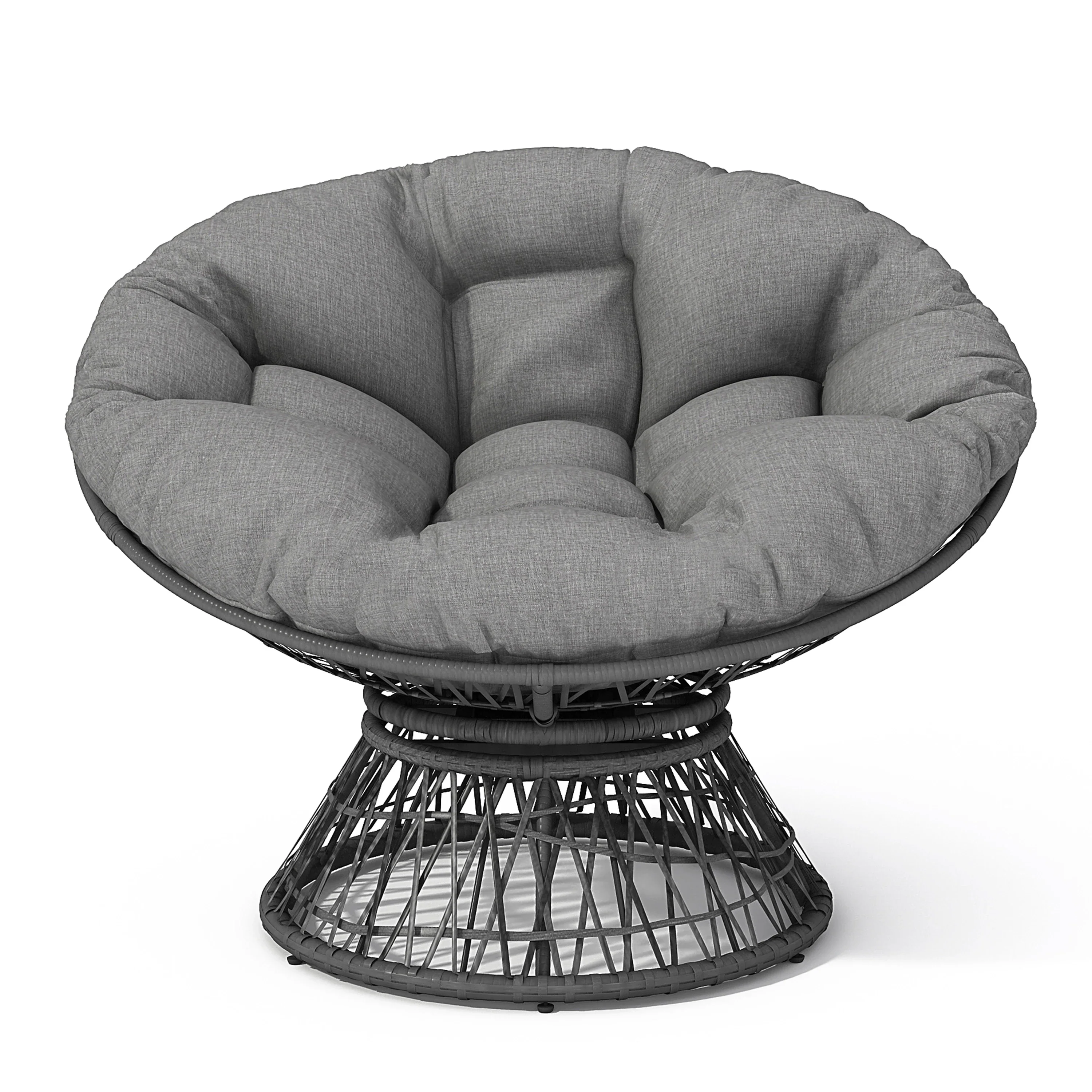 Papasan Wicker Chair with Fabric Cushion and 360 Degree Swivel
