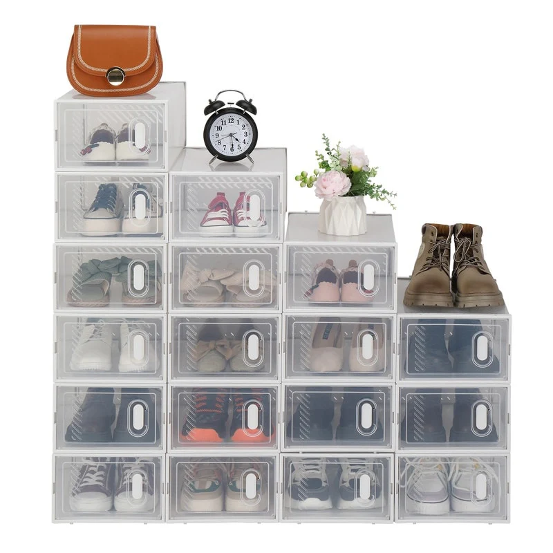 Clear Plastic Stackable Shoe Storage Boxes (Set of 18/12/6 )