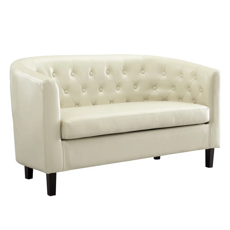 Engelhardt Faux Leather Midcentury Barrel Loveseat 2 Seater Sofa Couch for Bedrooms and Living Room.