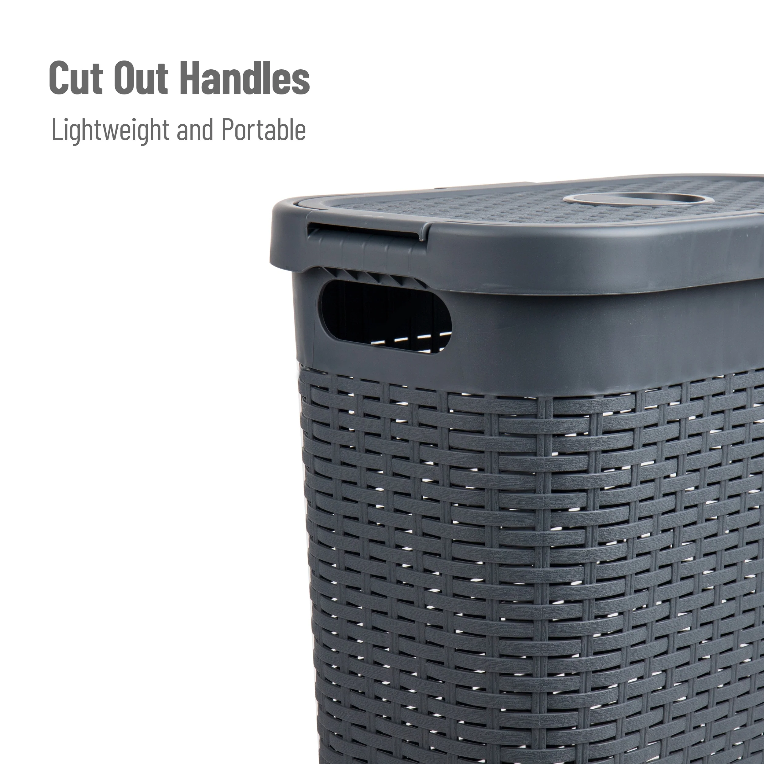 Mind Reader 40L Slim Laundry Hamper, Clothes Basket, Lid, Wicker Design, Plastic, 18