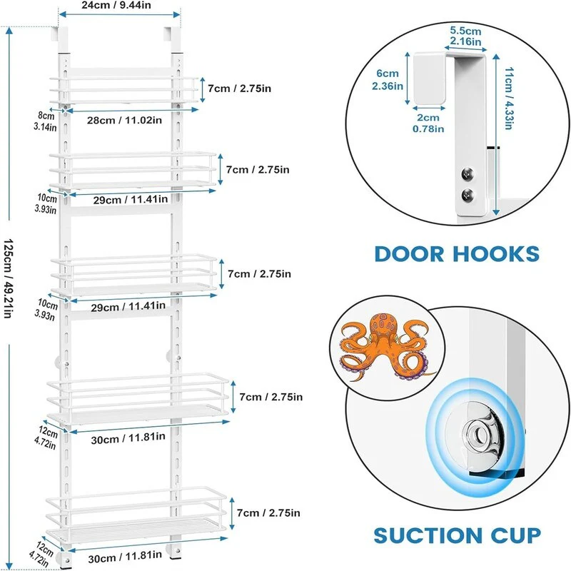 Adjustable 5-Tier Over the Door Pantry Organizer - 4.72