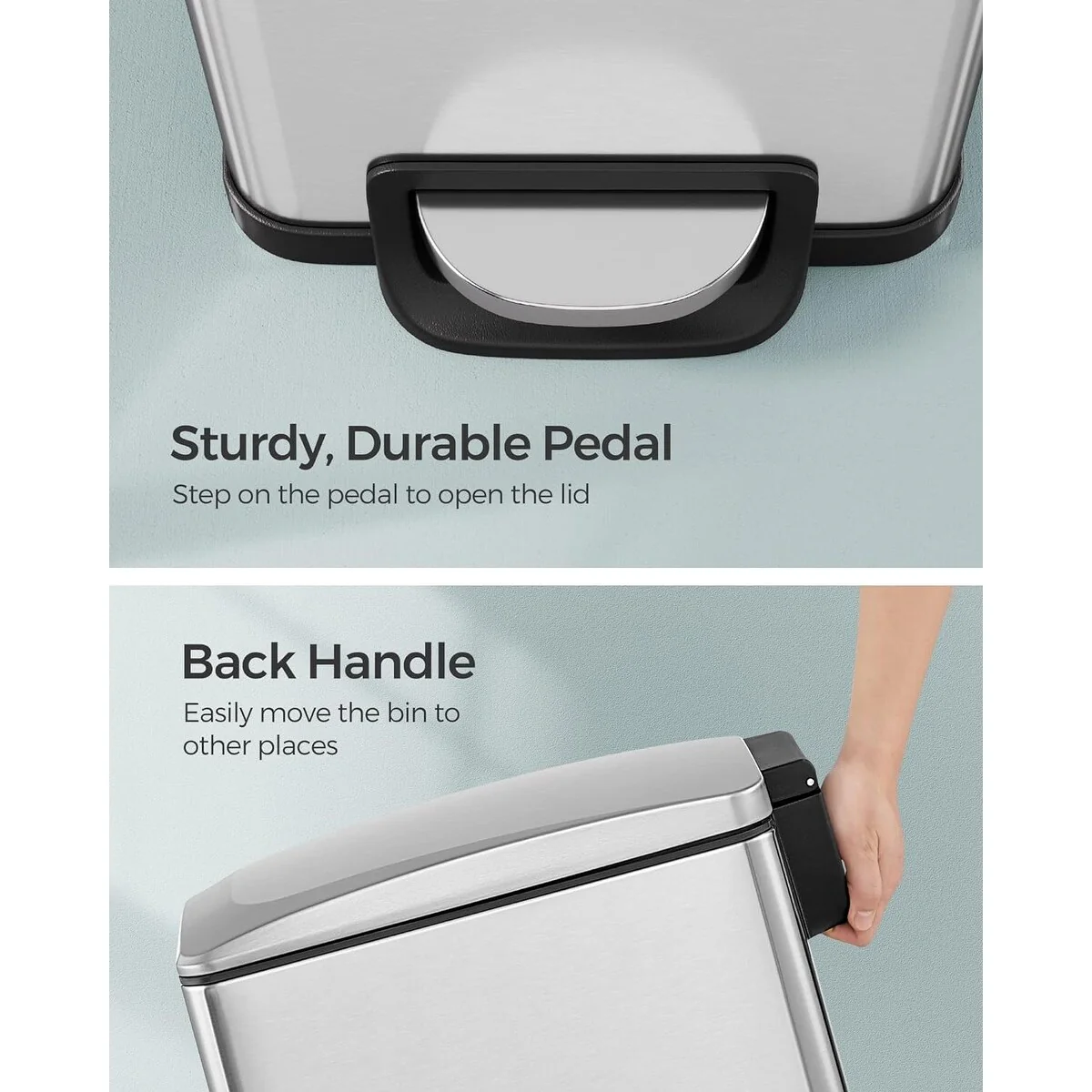 SONGMICS 12.7 Gallon Garbage Can for Narrow Spaces, Silver