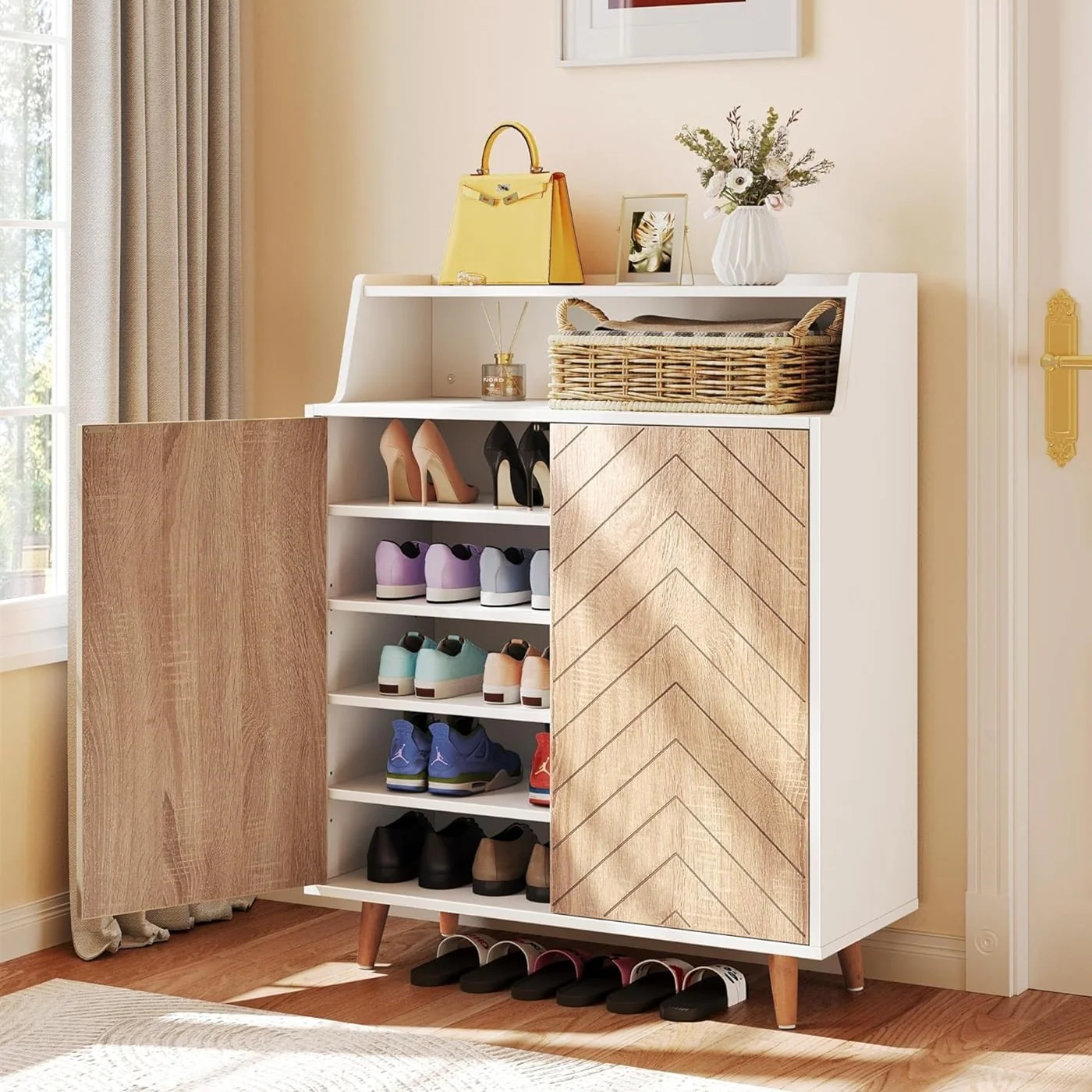 Moasis 20 Pairs Shoe Storage Cabinet for Entryway Shoe Rack Organizer