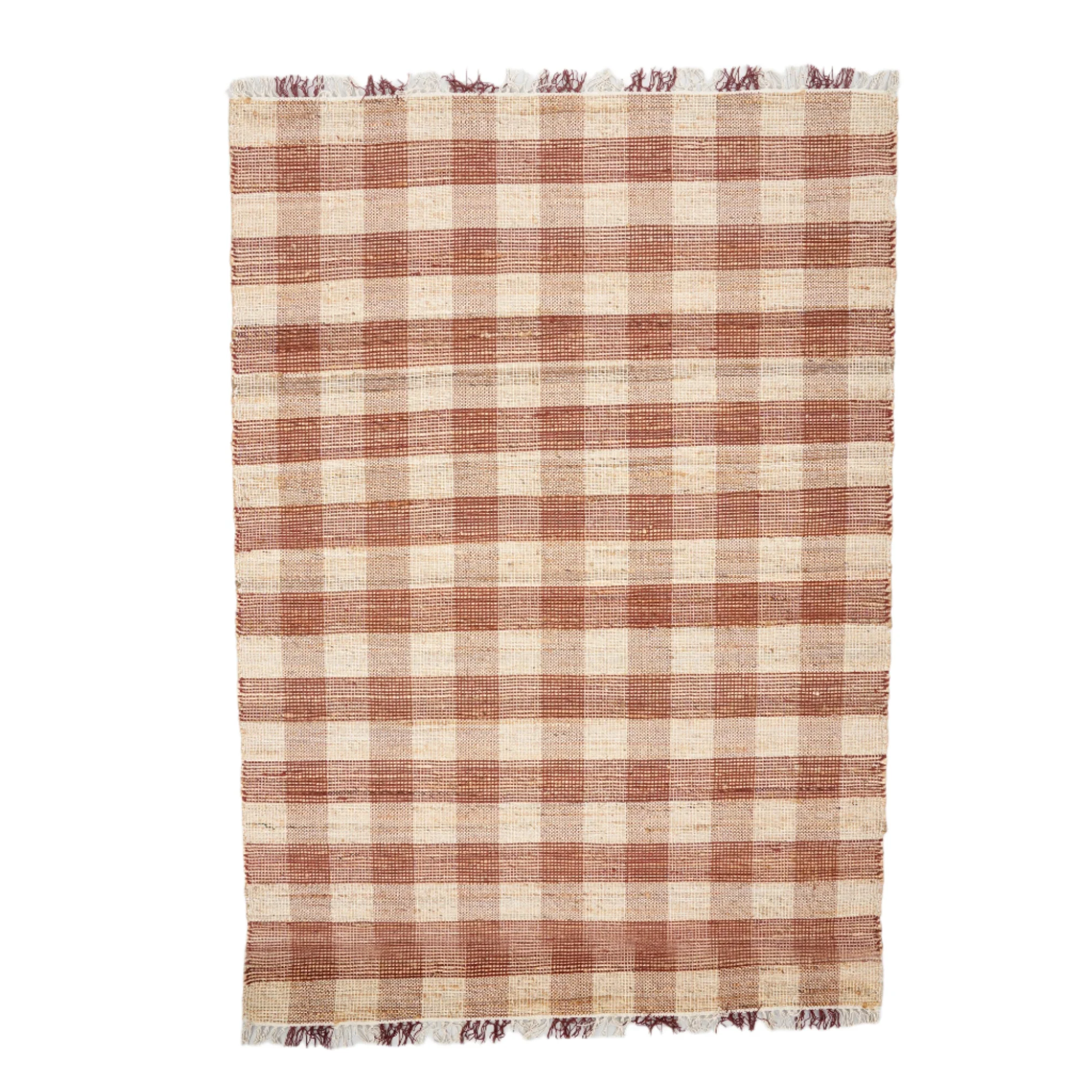 Brown Artisan Hand Woven Jute & Cotton Plaid Rug