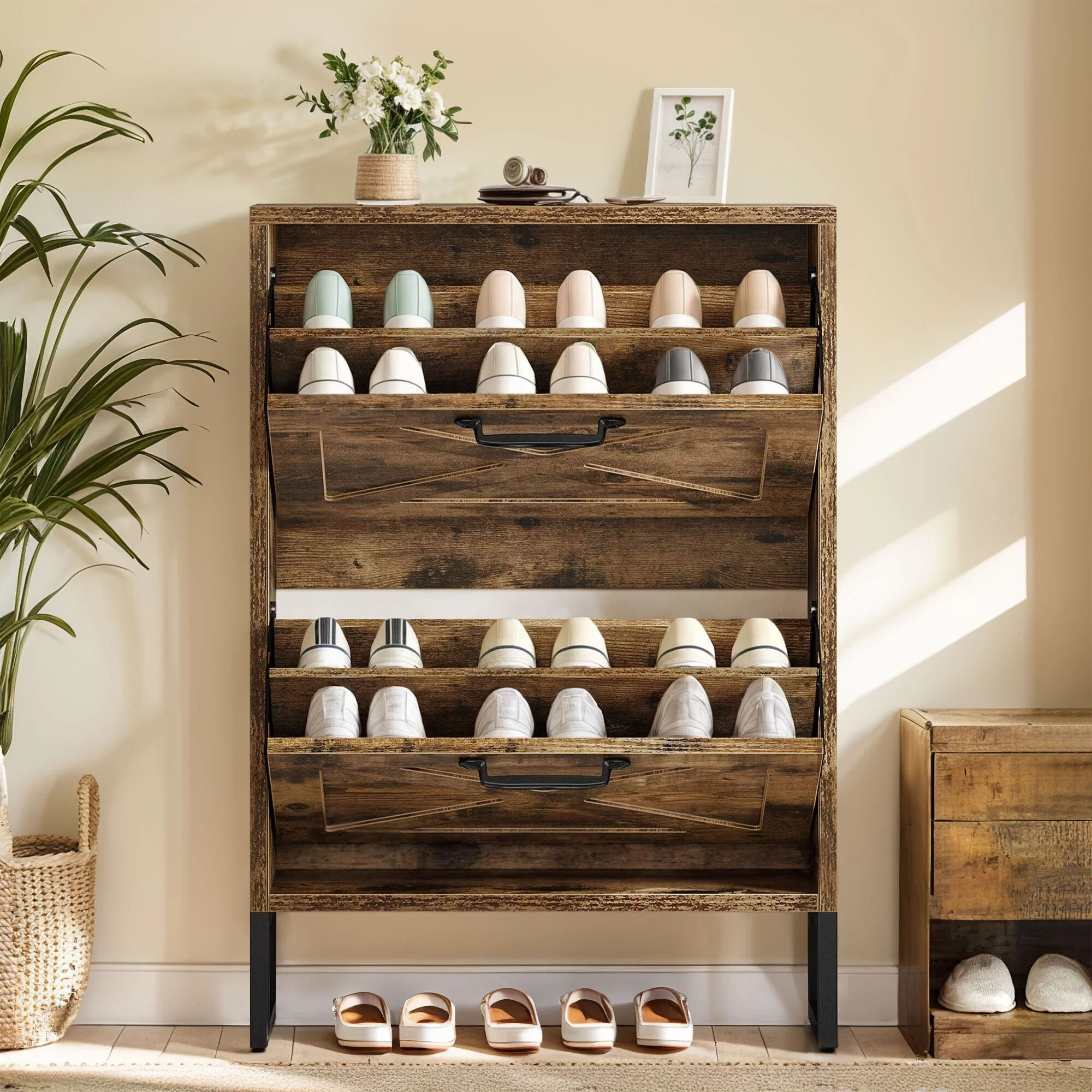 Moasis Shoe Storage Cabinet with 2 Flip Drawers Narrow Shoes Rack Organizer