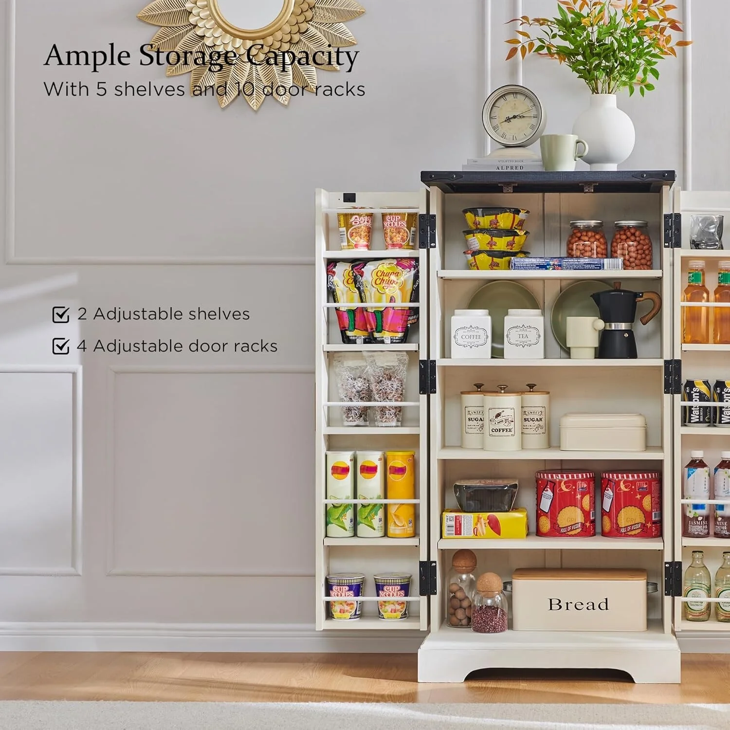 Modern Fluted Pantry Cabinet, Storage Cabinet, Wood Cupboard Organizer