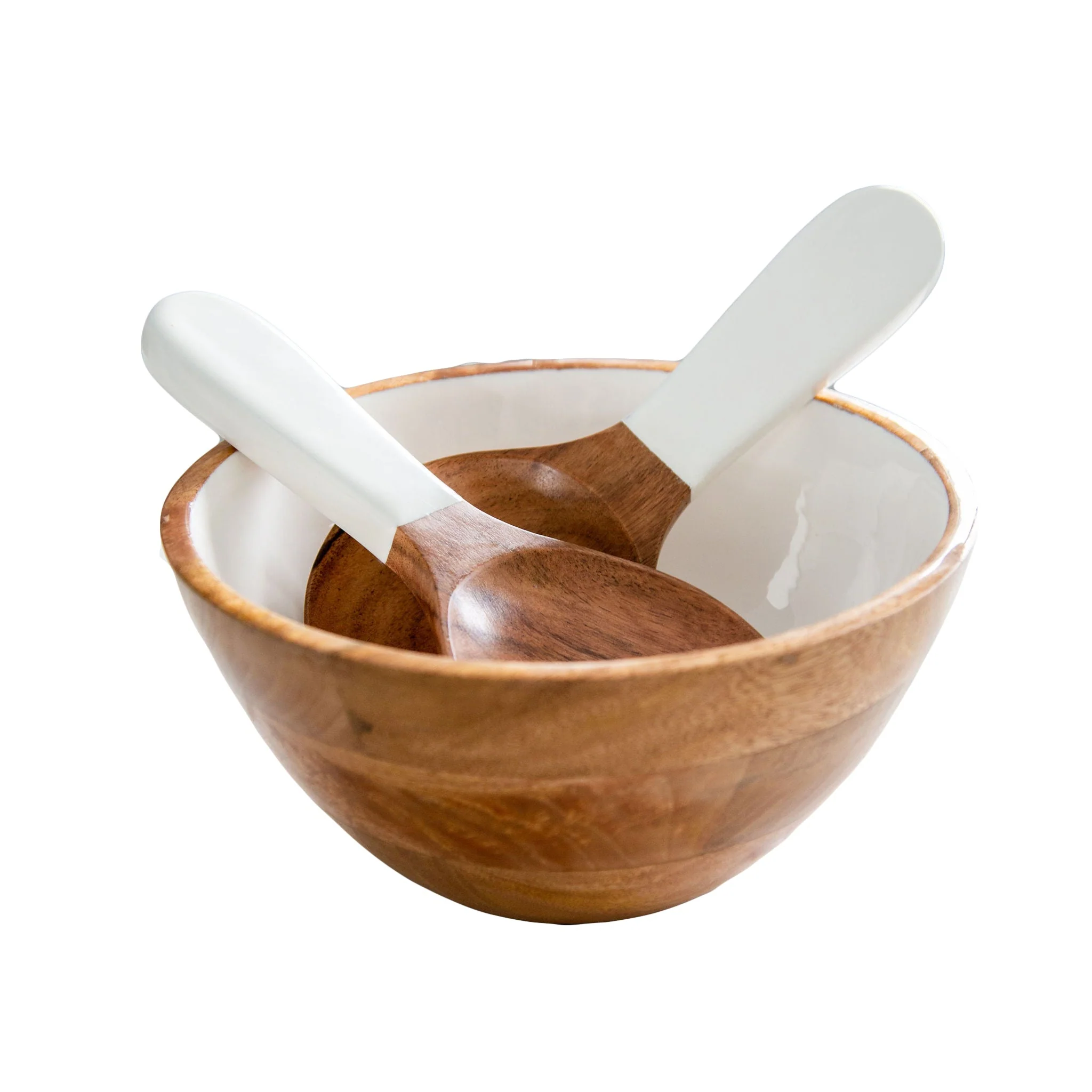 Wood + White Collection Salad Bowl & Servers Set