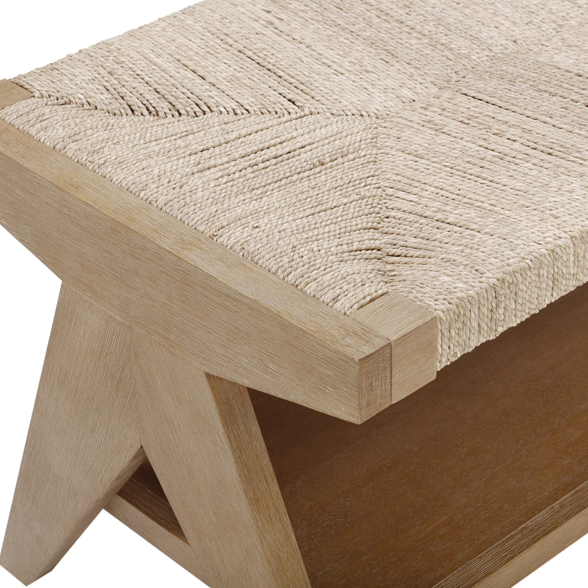 Beacon Bohemian Bench Seat with Shoe Storage, Seagrass Entryway or End of Bed Bench with Solid Wood Frame