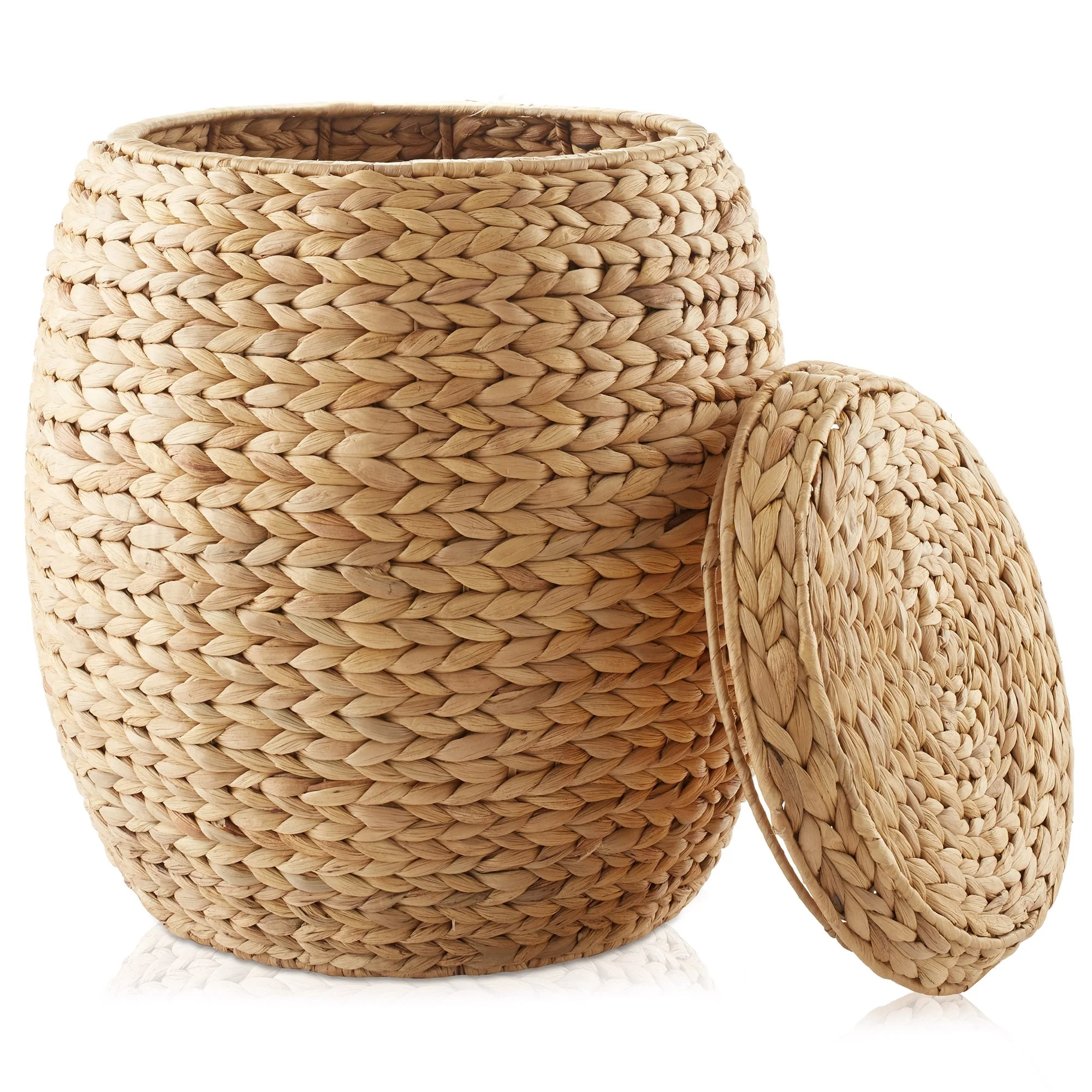 Round Water Hyacinth Storage BasketHamper with Lid