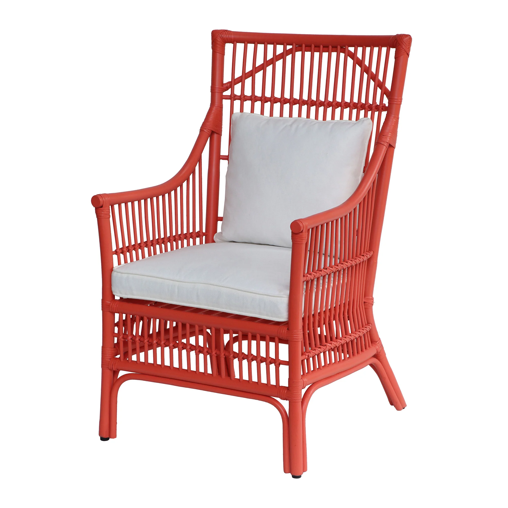 Rattan Slat Back Dining Arm Chair Red