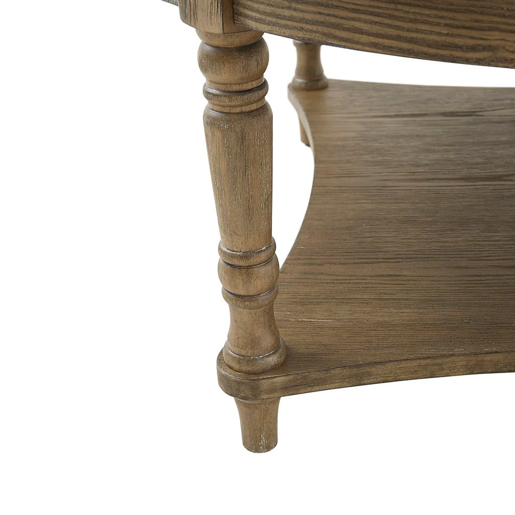 Button Tufted Round Ottoman with Turned Legs