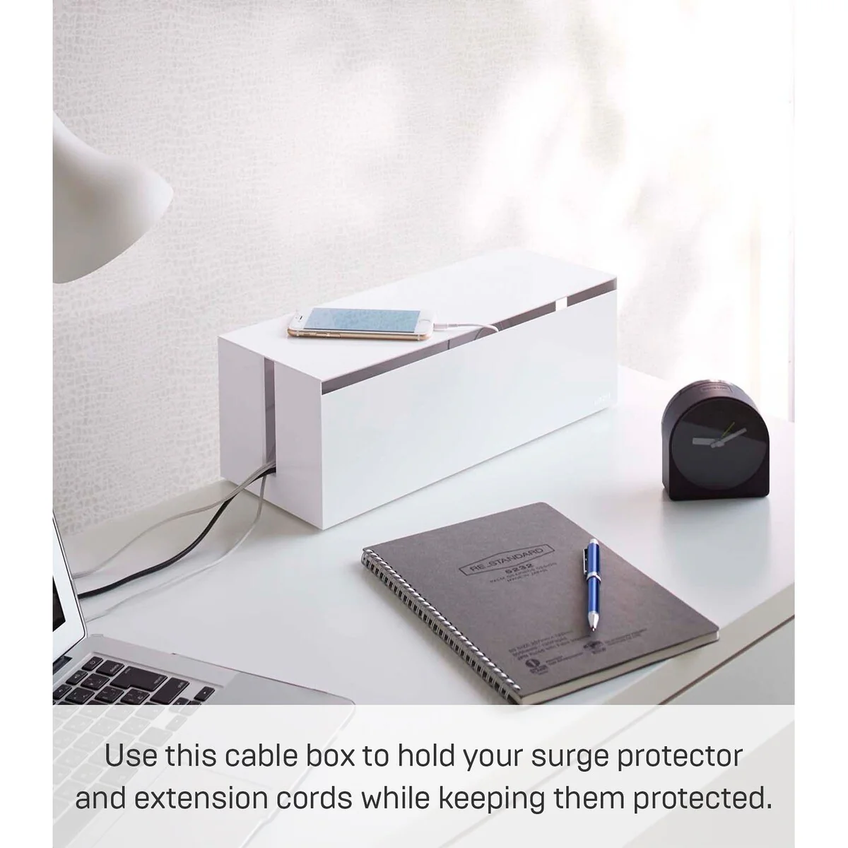 Yamazaki Home Cable Management Box, ABS Plastic, Lid - L 6.1 x W 15.75 x H 5.71 inches