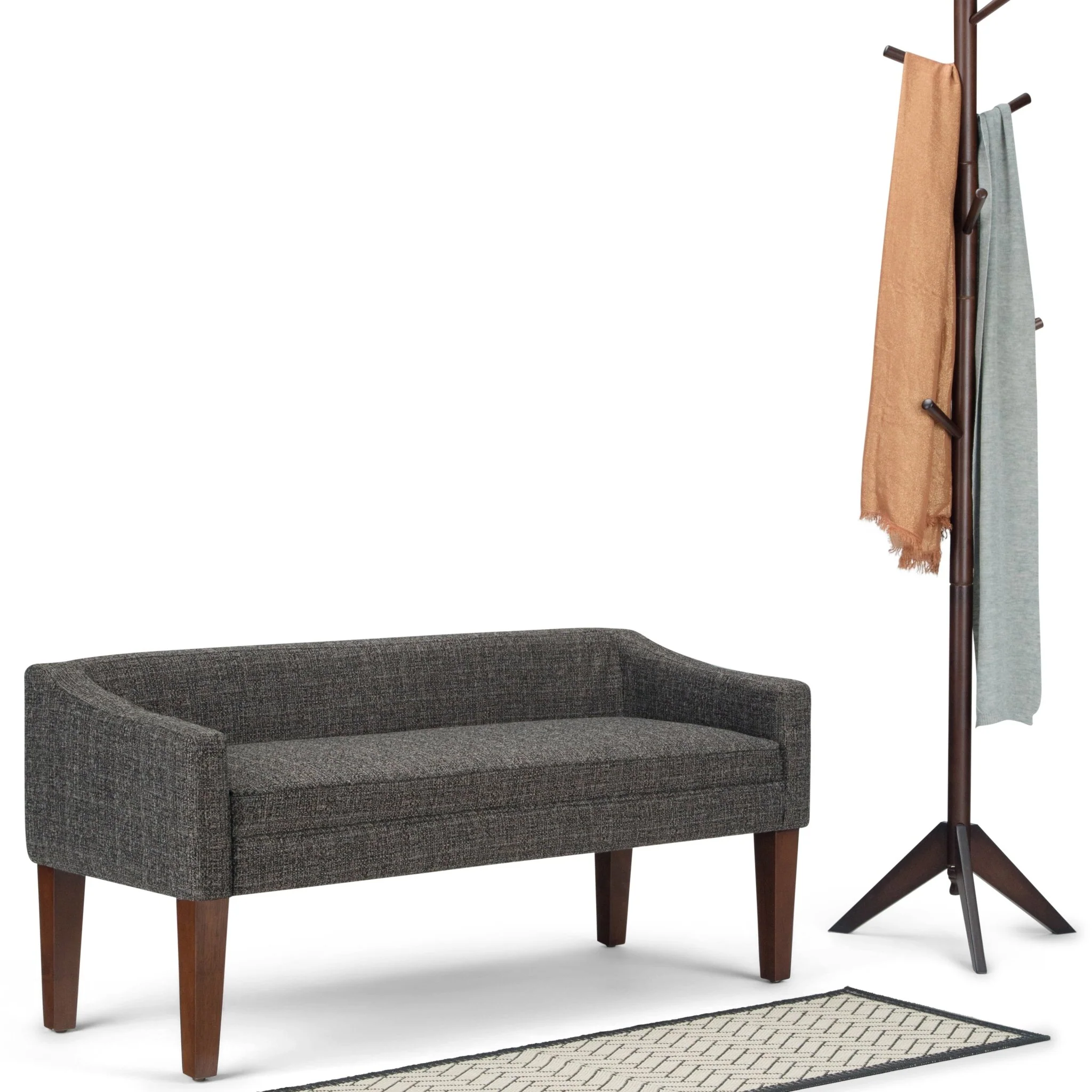 Wave Upholstered Bench with Low Back and Swooped Arms