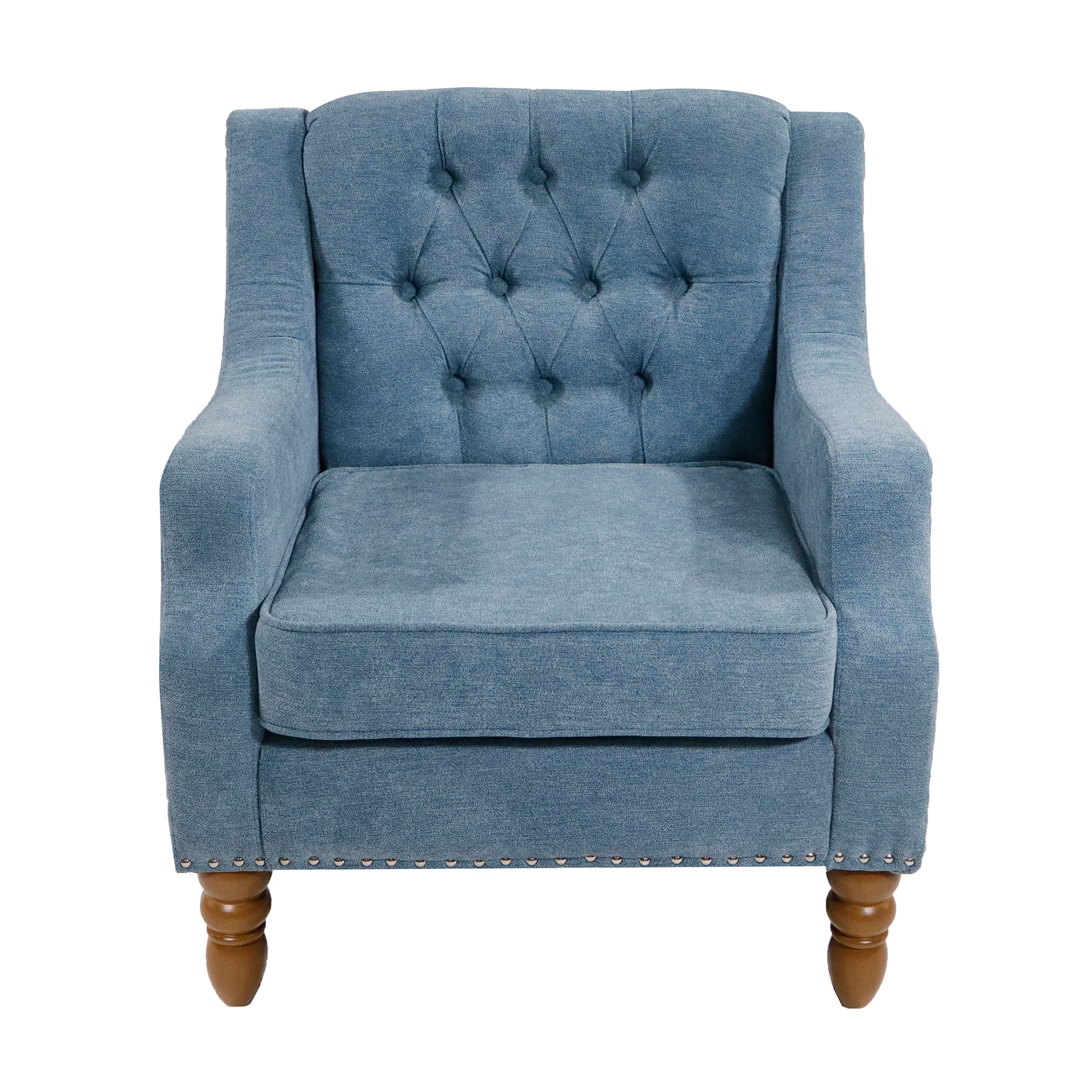 Button-Tufted Upholstered Accent Chair with Nailhead Trim and Turned Legs