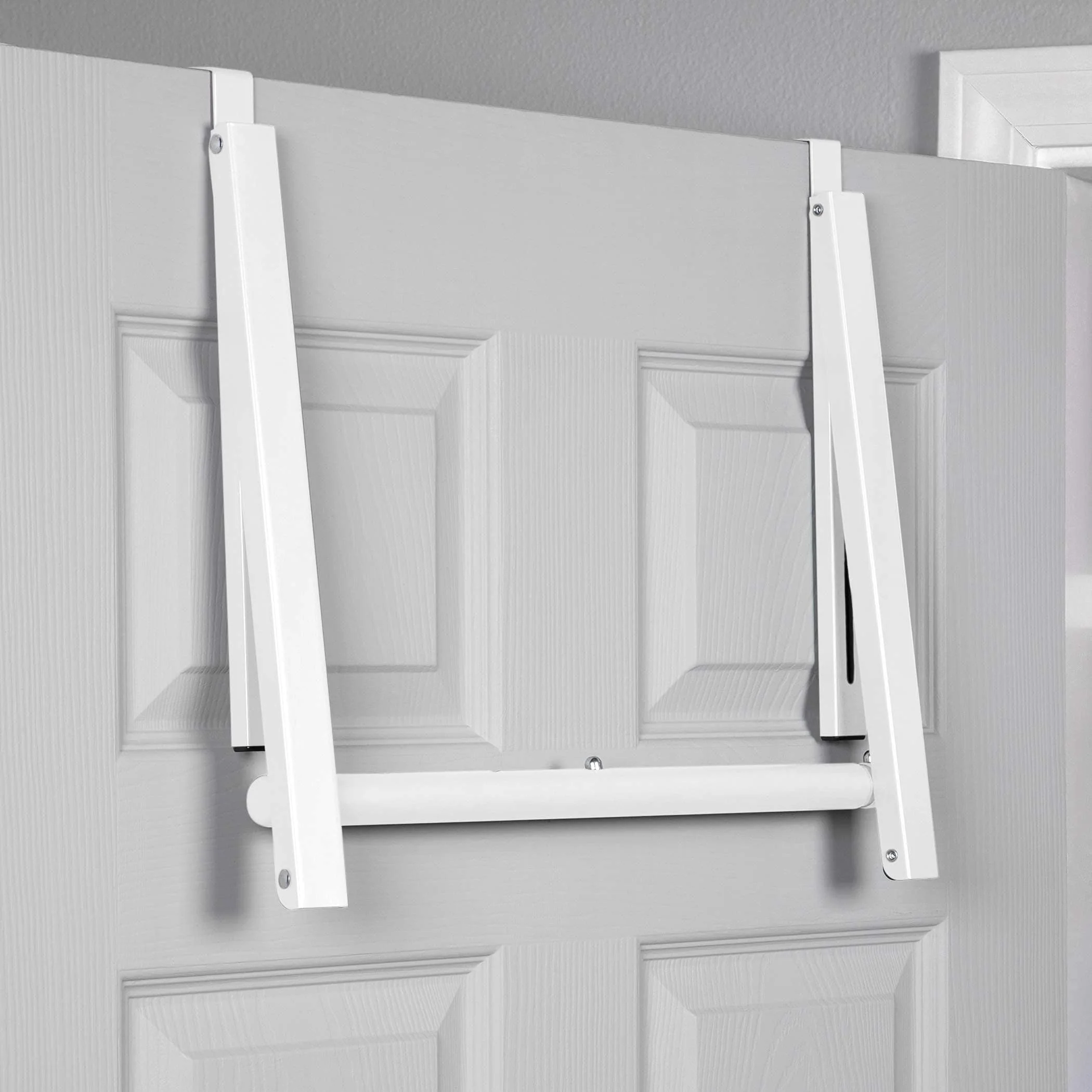 Over The Door Closet Valet -Expandable and Collapsible Hanging Rack Organizer Bracket, White