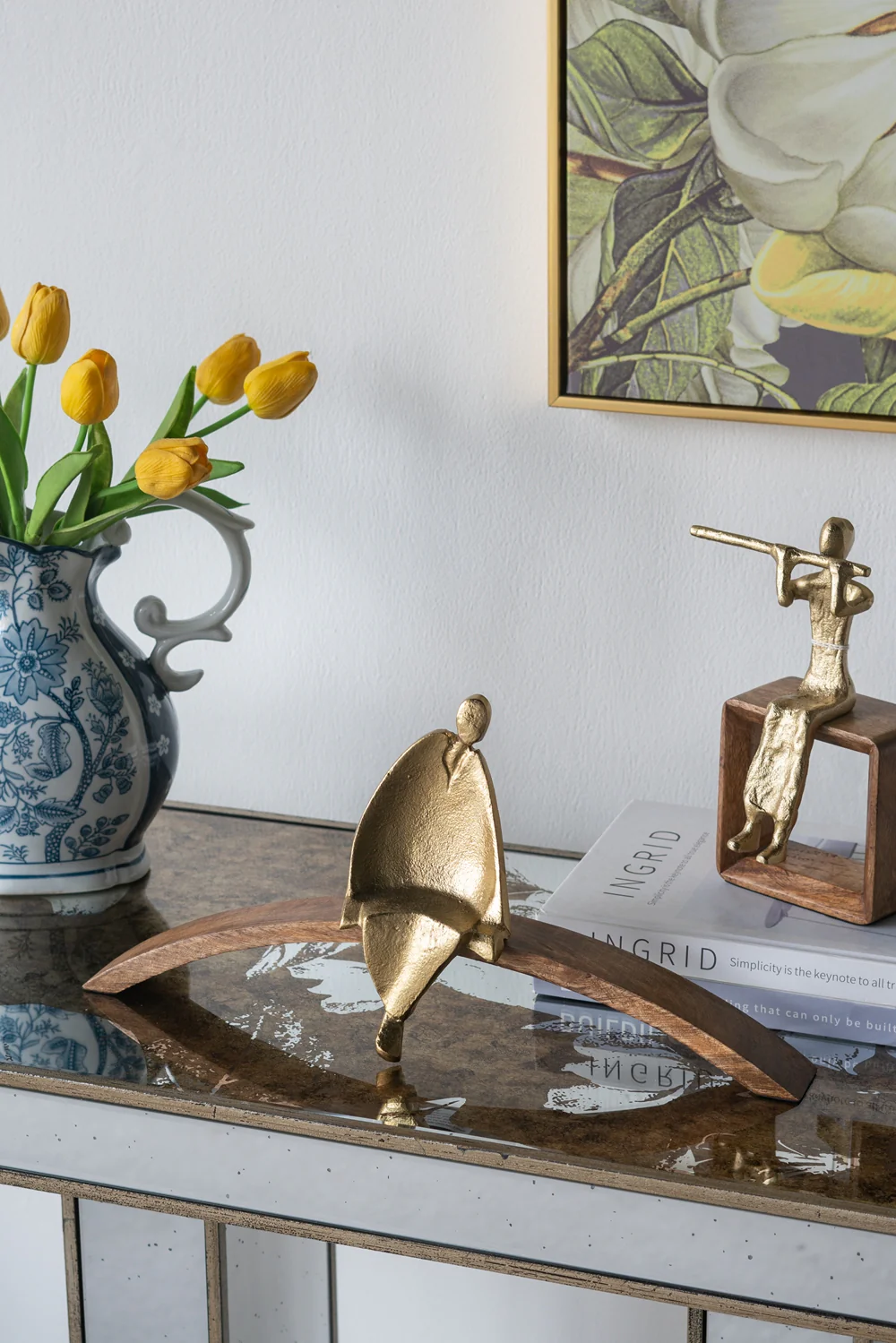 Aesthetic Rectangular Console Table with Floral Design