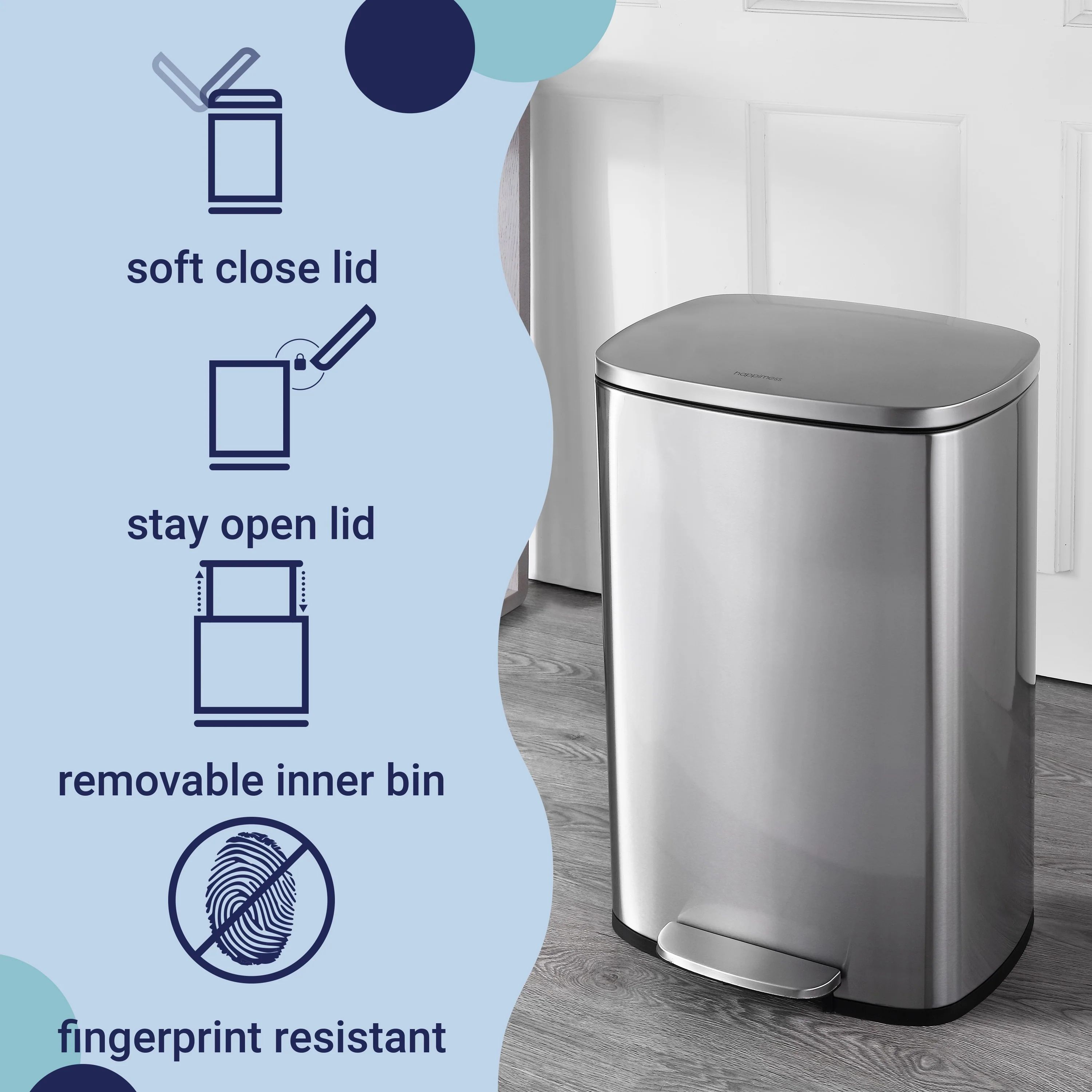 happimess 13-Gallon Trash Can with Soft-Close Lid and FREE Mini Trash Can