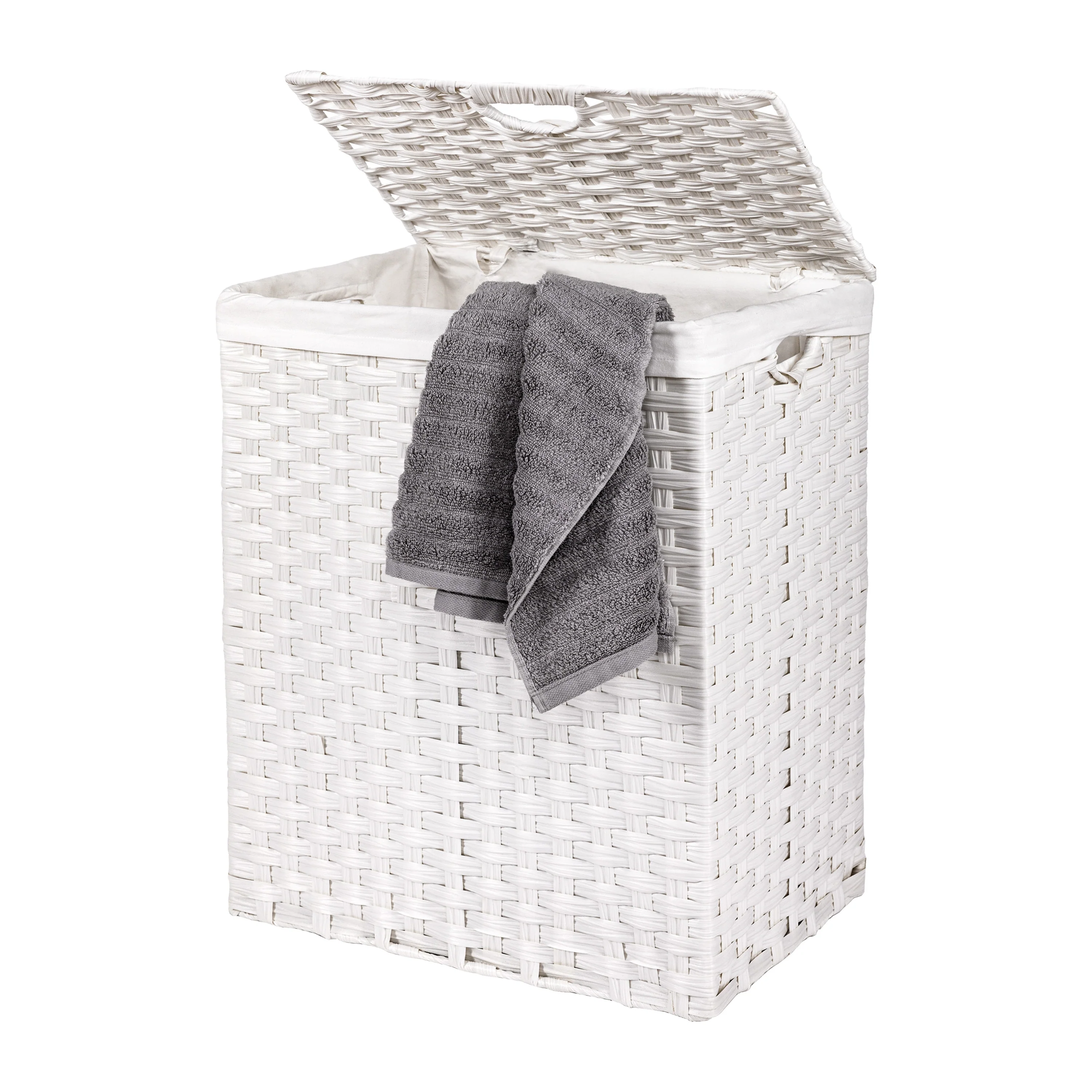 Seville Classics Lidded Foldable Portable Rectangular Laundry Hamper Basket with Washable Liner