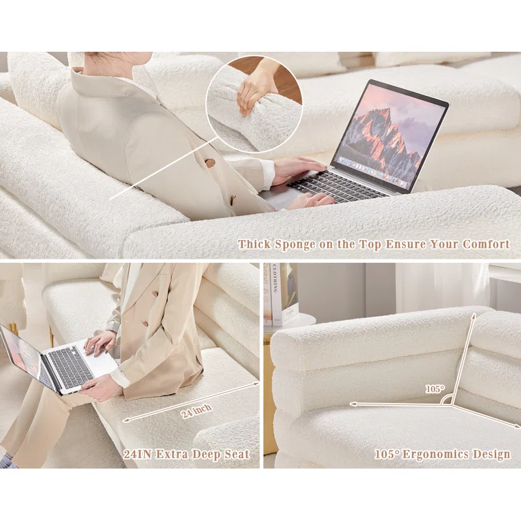 Eatonton Bouclé Sofa Couch 3 Seater Sofa for Living Room Oversized Sofa