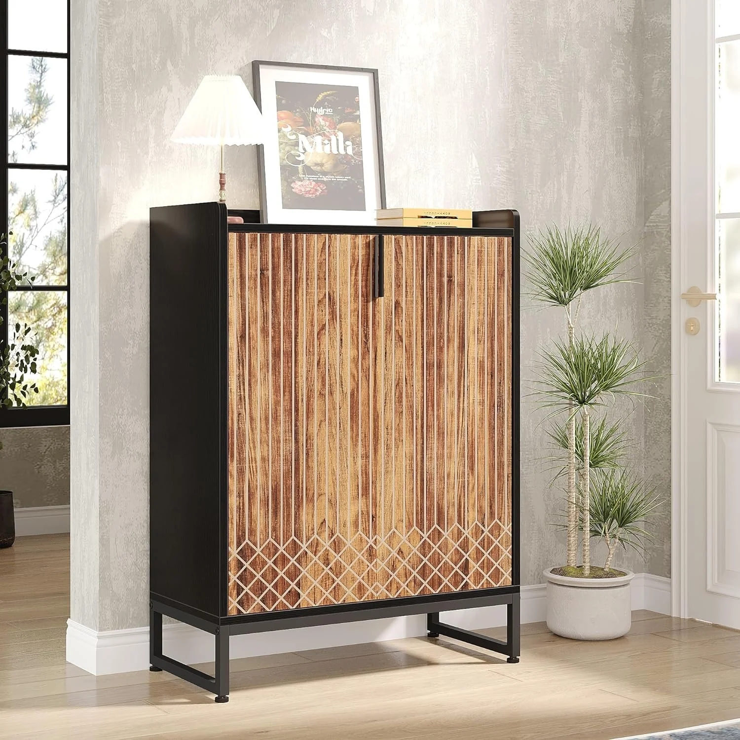 25 Pairs Shoe Cabinet with Doors, 5 Tiers Shoes Rack Organizer Cabinet - 5-Tier