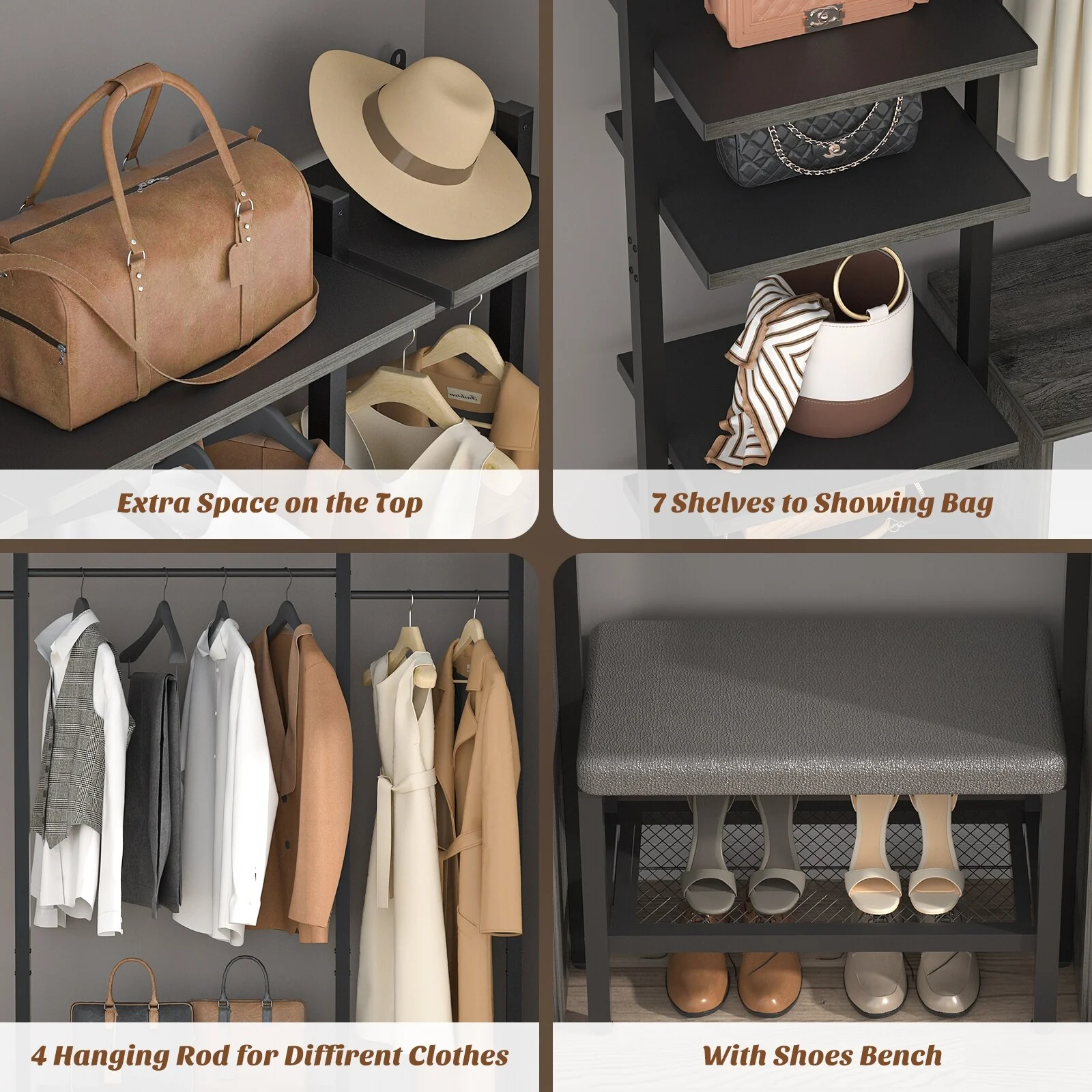 Walk in Closet System with 6 Closet Drawers, 96'' Multifunctional Clothes Rack Closet Organizer