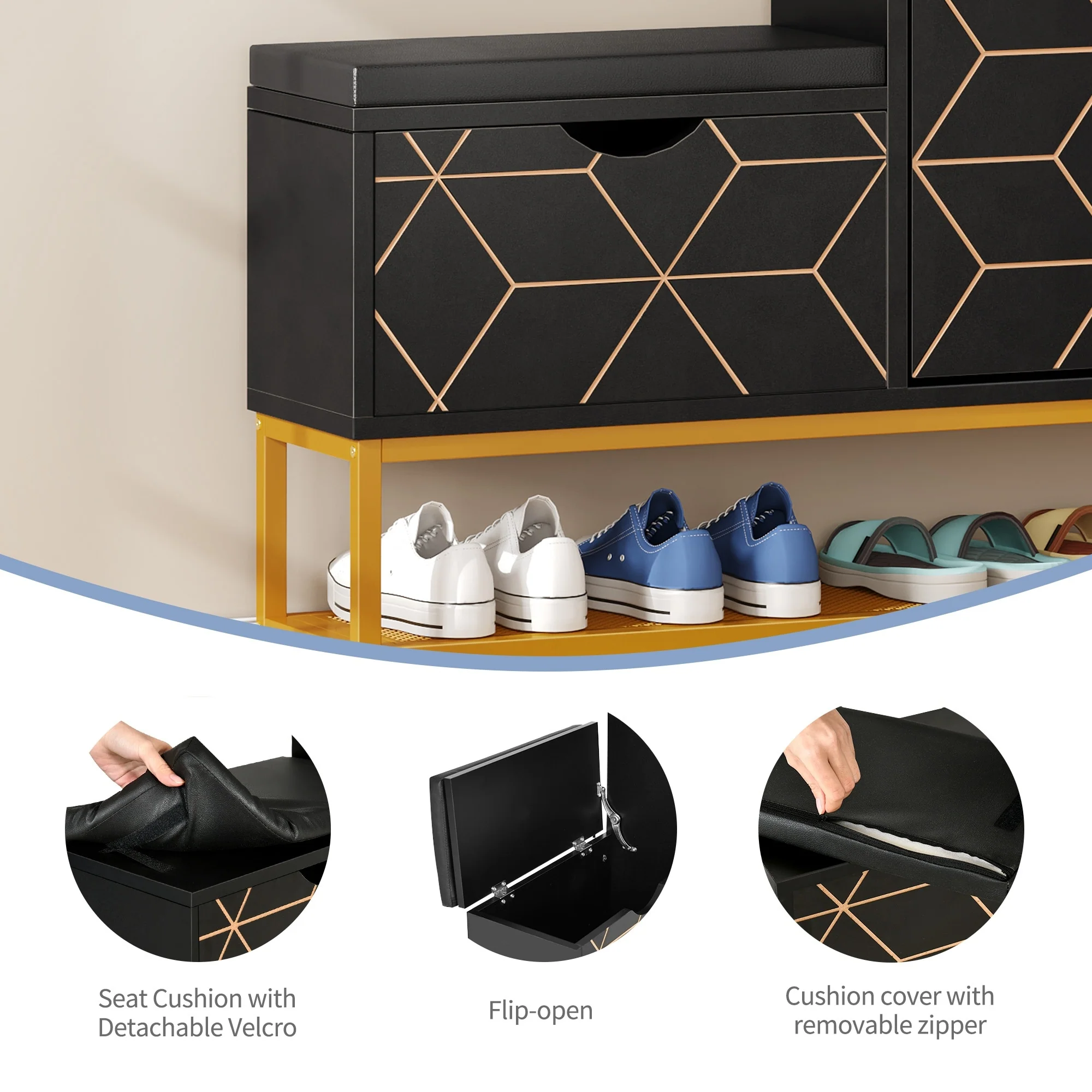 Moasis 22 Pairs Shoe Cabinet with 2 Flip Drawers, Narrow Shoes Rack with Storage Bench