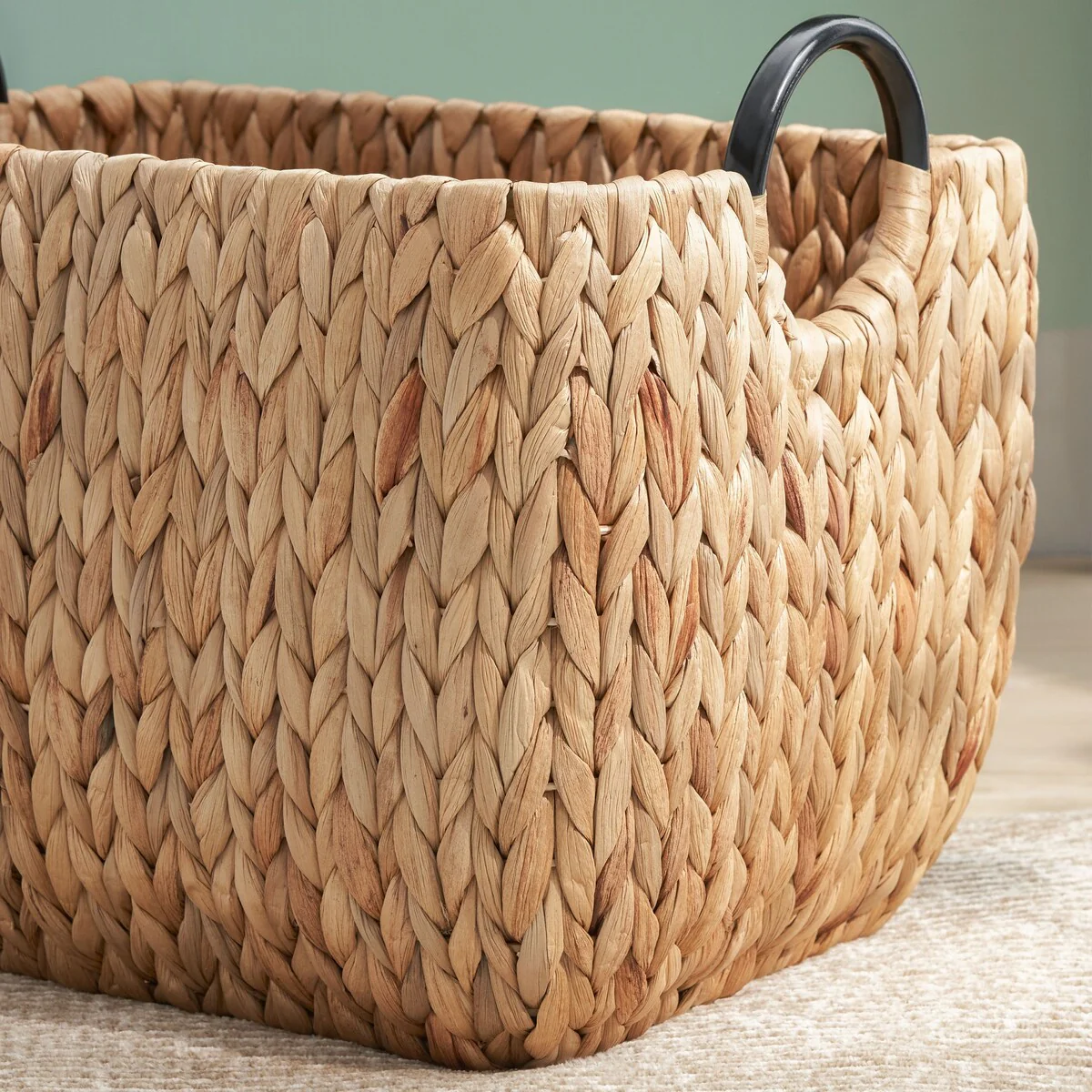 Ludmilla Rectangular Multi Purpose Water Hyacinth Woven Wicker Baskets with Handles - 16