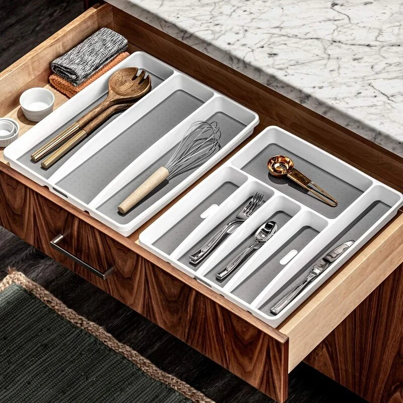 Classic Large Silverware Tray, 6-Compart,Soft-Grip Lining-Rubber Feet