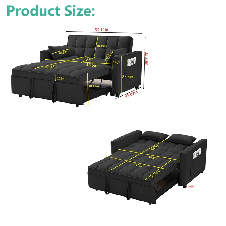 Dameion 55.20'' Velvet Sleeper Sofa