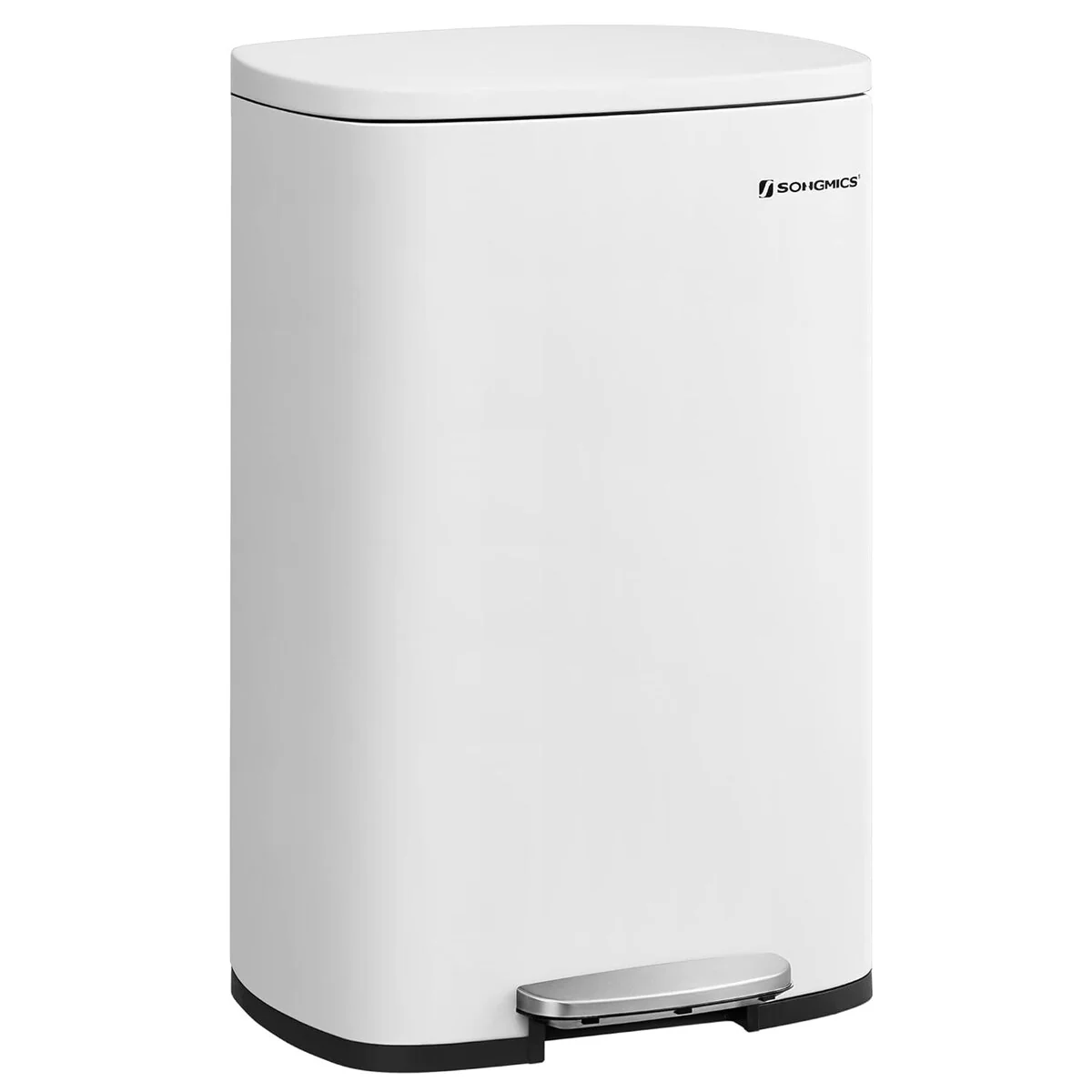 SONGMICS 13.2 Gallon Trash Can, Stainless Steel Garbage Can, White
