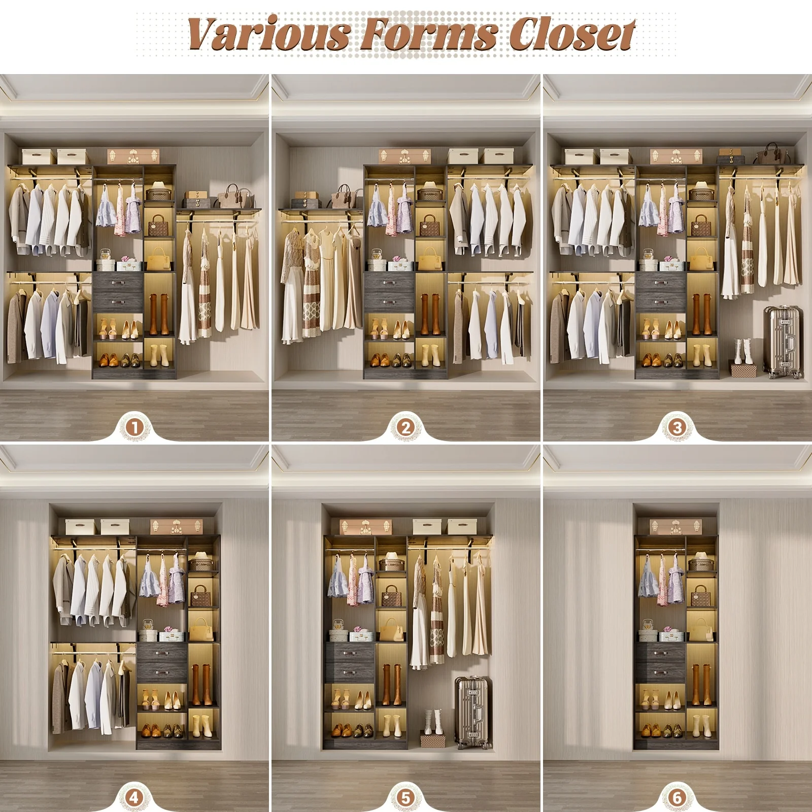 31.5'' to 96'' W Closet Organizer System with Drawers and Tower Shelves for Reach-in and Walk-in Closet