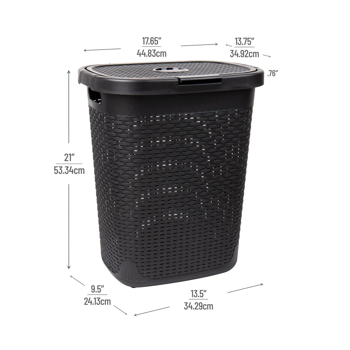 Mind Reader 50L Slim Laundry Hamper, Clothes Basket, Lid, Wicker Design, Plastic, 17.65