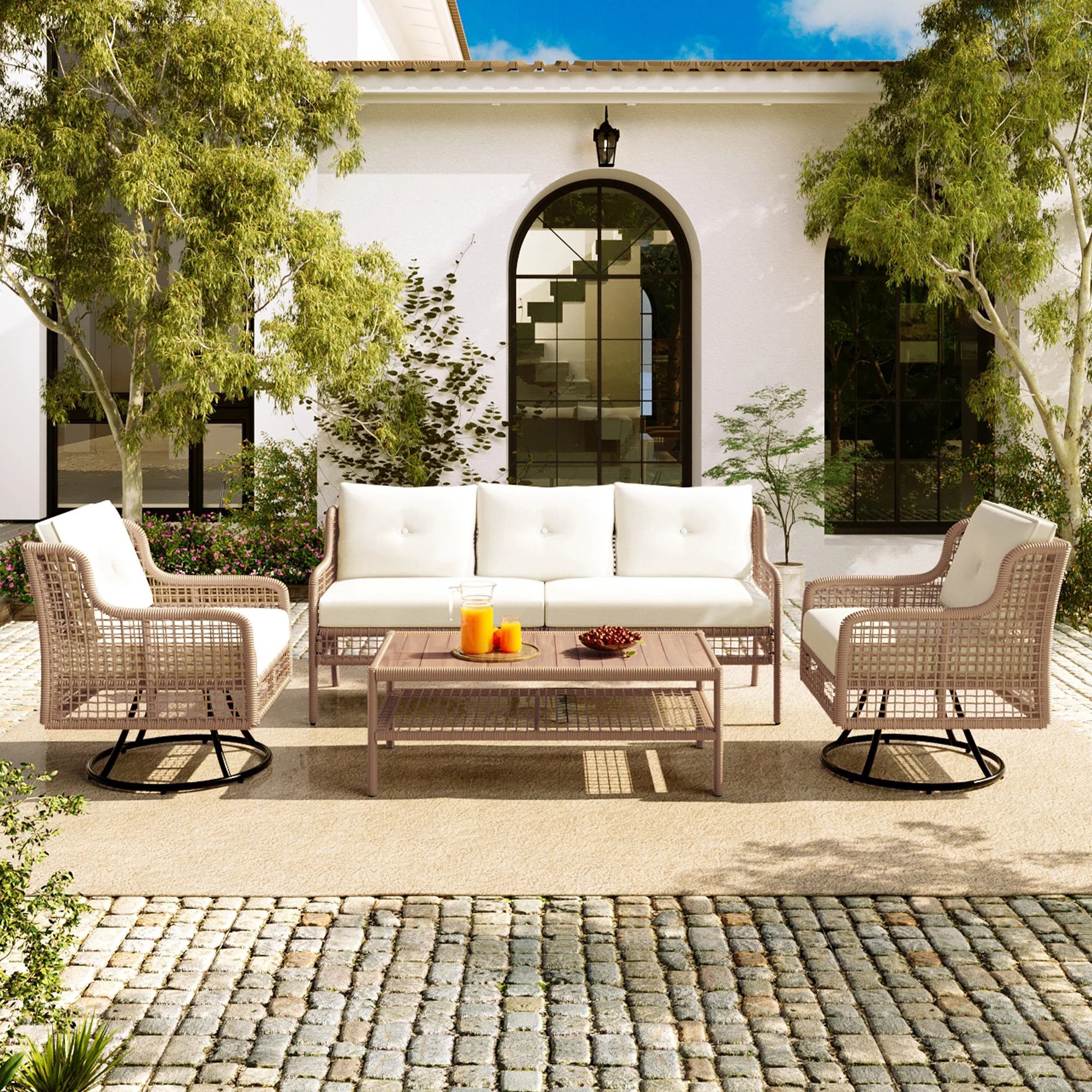 4-Piece Outdoor Furniture Set with Swivel Chairs