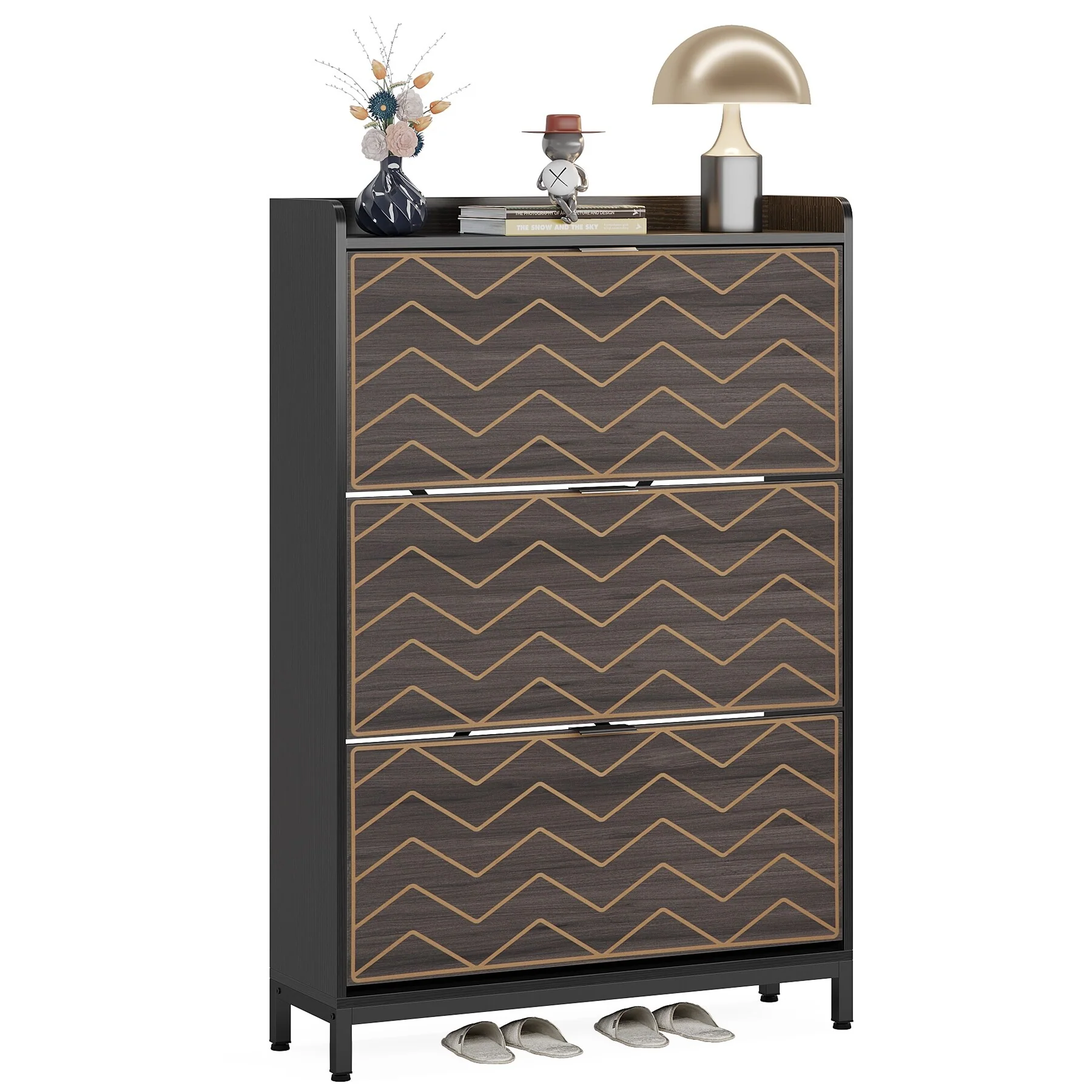 Slim Shoe Cabinet, Freestanding 24 Pair Shoe Rack Organizer